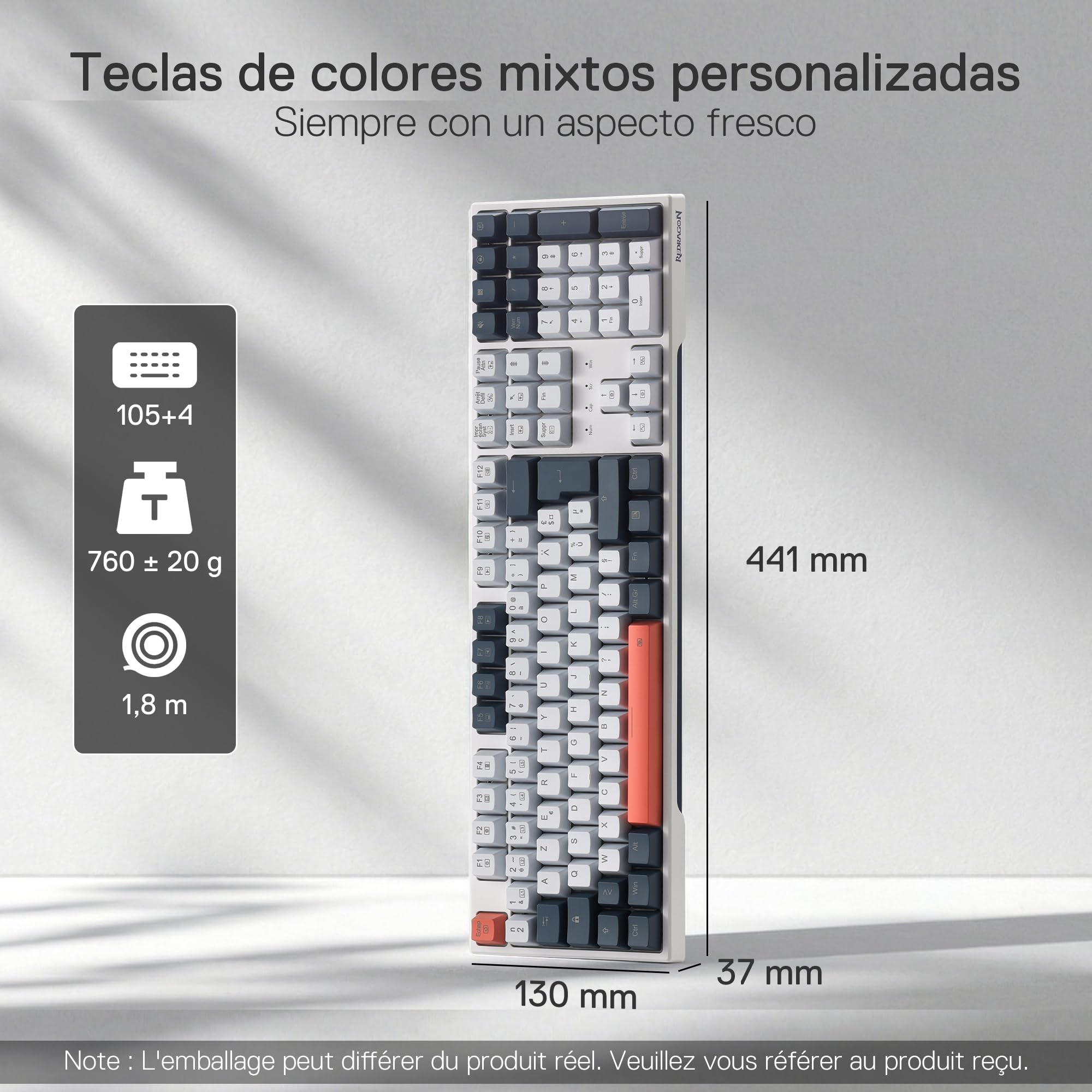 Redragon K668 Clavier Gaming Mécanique Filaire AZERTY, 105+4 Touches, Rétroéclairage RGB, Interrupteurs Rouges Remplaçables à Chaud, Mousse Absorbant Le Son