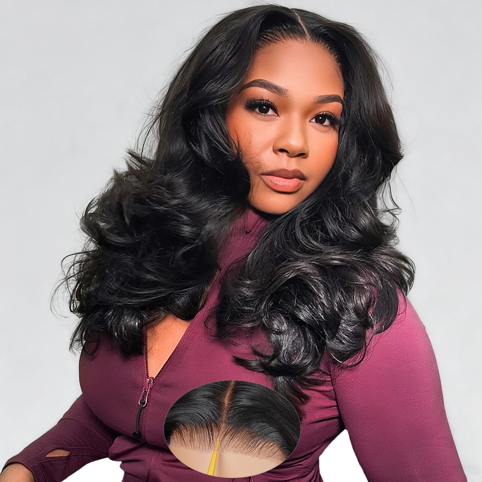 Curtain Bangs Face-Framing 9x6 Glueless Wigs Human Hair Pre Plucked Pre Cut HD Lace 200 Density Loose Body Wave Lace Front Wigs Layered Ready to Wear