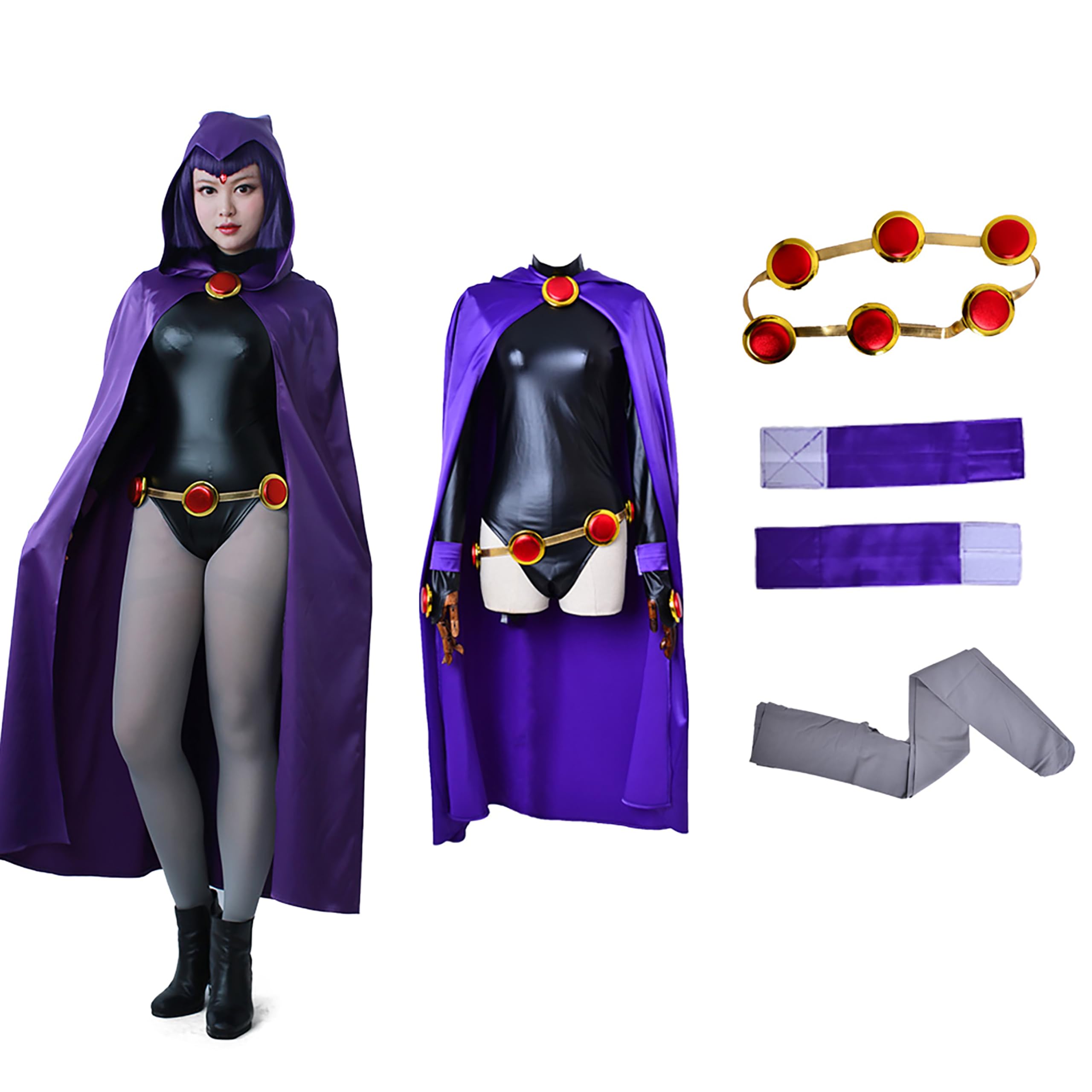 Women's Costume Magical Lady Cosplay Fighting Bodysuit Full Set With Purple Hooded Cloak
