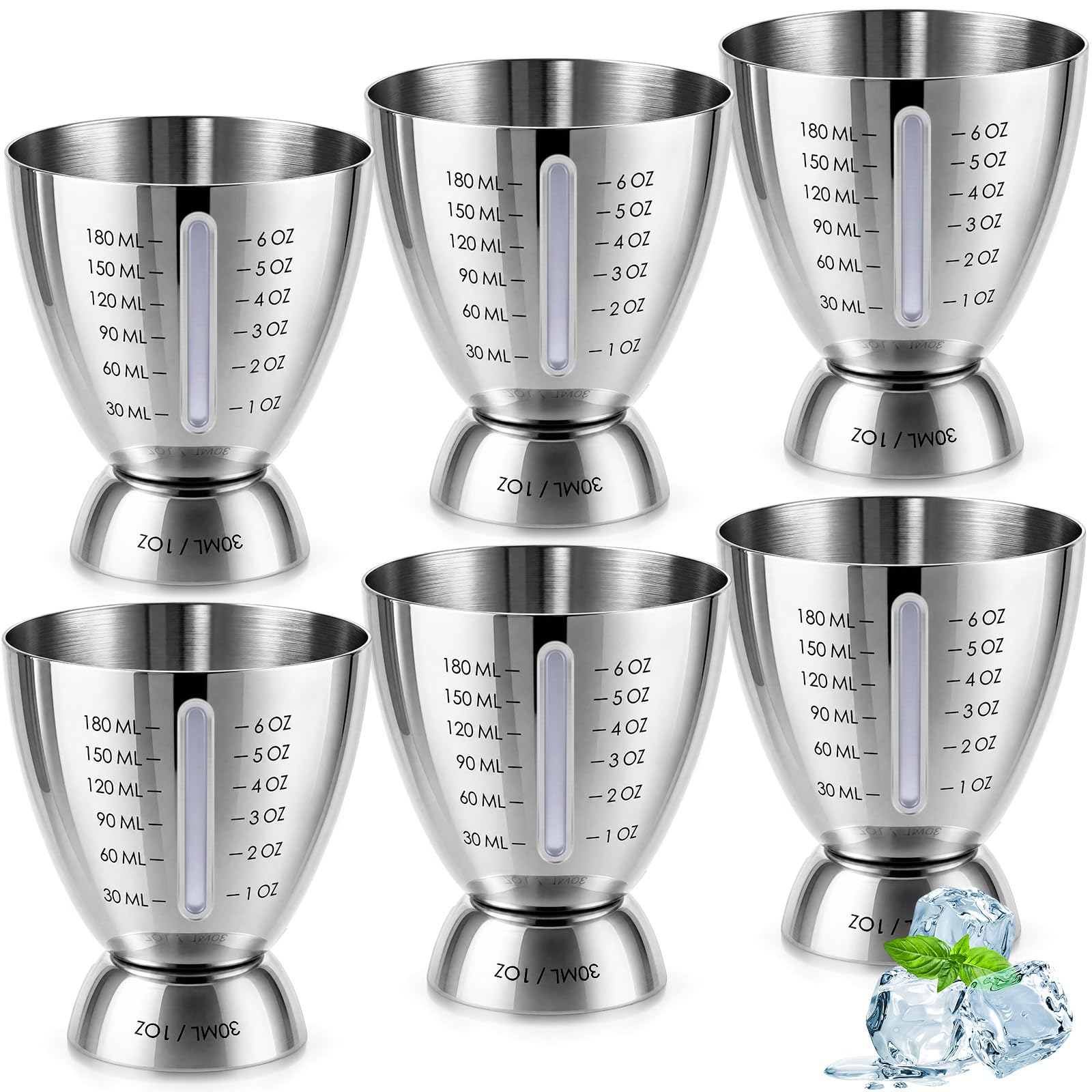 Lot de 6 doseuses à cocktail en acier inoxydable 304 avec marquages internes, 28,3 g, 170,1 g, pour bar professionnel, pour barman, maison, bar