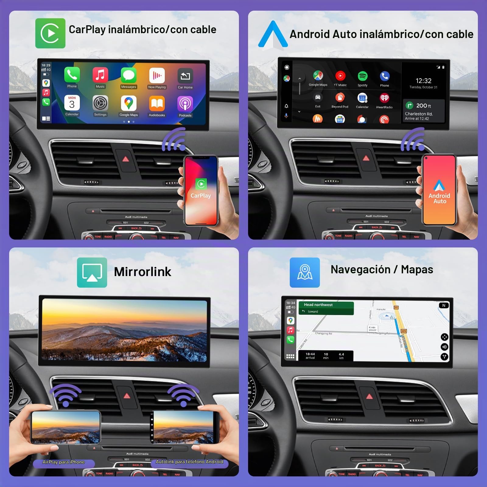 Road Top 12,3" Radio Coche CarPlay para Audi Q3 2013-2018 Año | Radio de Coche, Pantalla IPS HD Linux, Bisel Ultrafino, CarPlay Inalámbrico, Android Auto, MirrorLink, Integración OEM