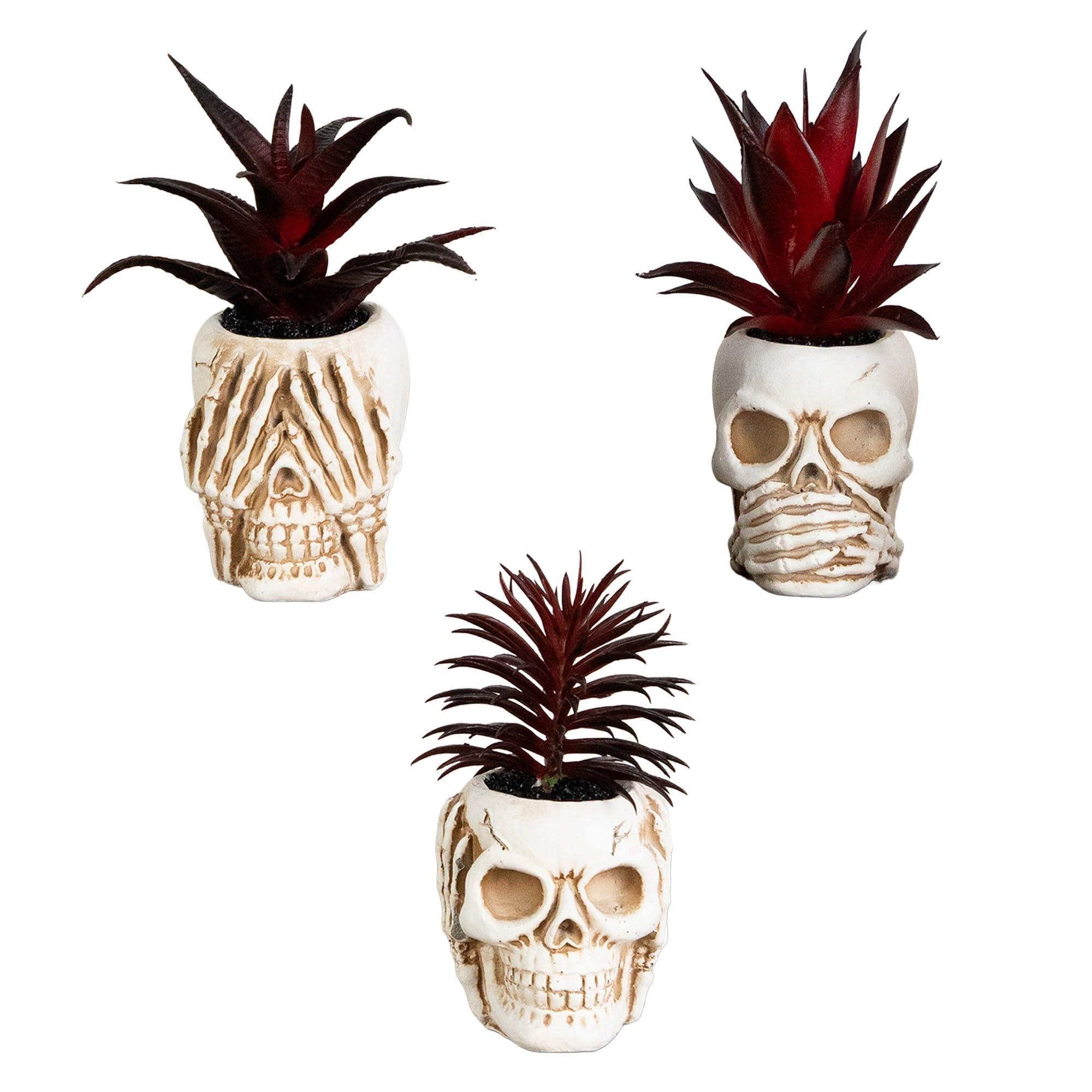Nearly Natural 6in. Artificial Halloween Succulent Skull Set of 3