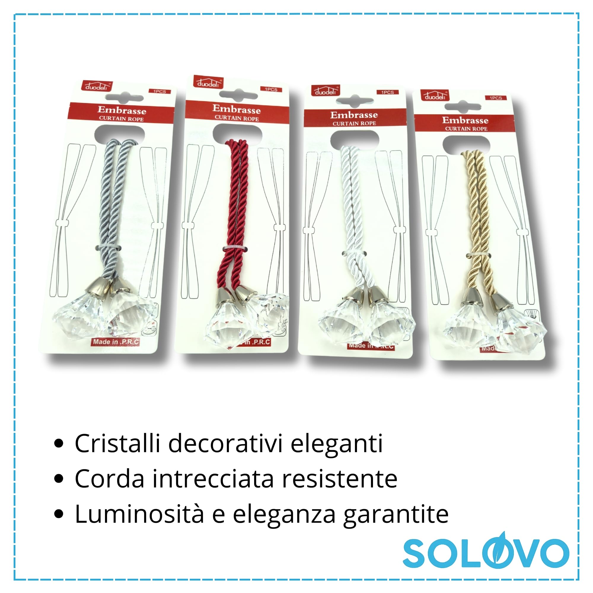 SOLOVO Ferma Tenda con Cristalli Decorativi, Corda Intrecciata Elegante, Stile Moderno per Tende Soggiorno e Camera, Chiusura Incrociata Semplice, Tieback Pratico, Set da 2 Pezzi, Beige