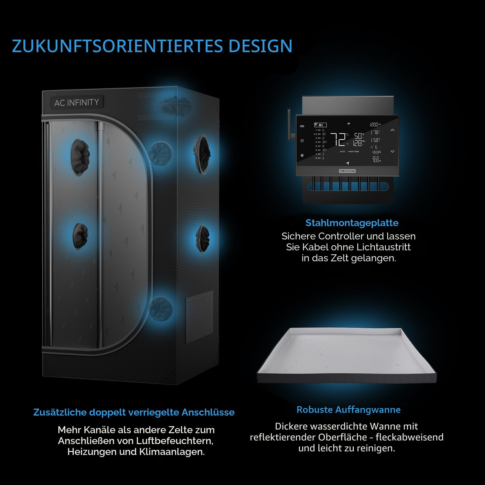 AC Infinity CLOUDLAB 642, Advanced Grow Zelt 120 × 60 × 180 cm, 25 mm Mylar-Canvas, 25 mm Stahlstangen, laborgetestet höchste Reflexion, großes Sichtfenster, Montageplatte für Controller, Indoor Grow