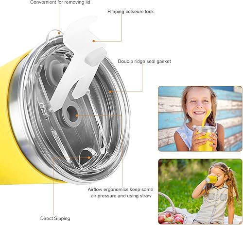 Miniatura 10 de Vasos de acero inoxidable para niños con tapas, vasos de metal a prueba de derrames con pajitas de acero inoxidable para adultos, vasos irrompibles