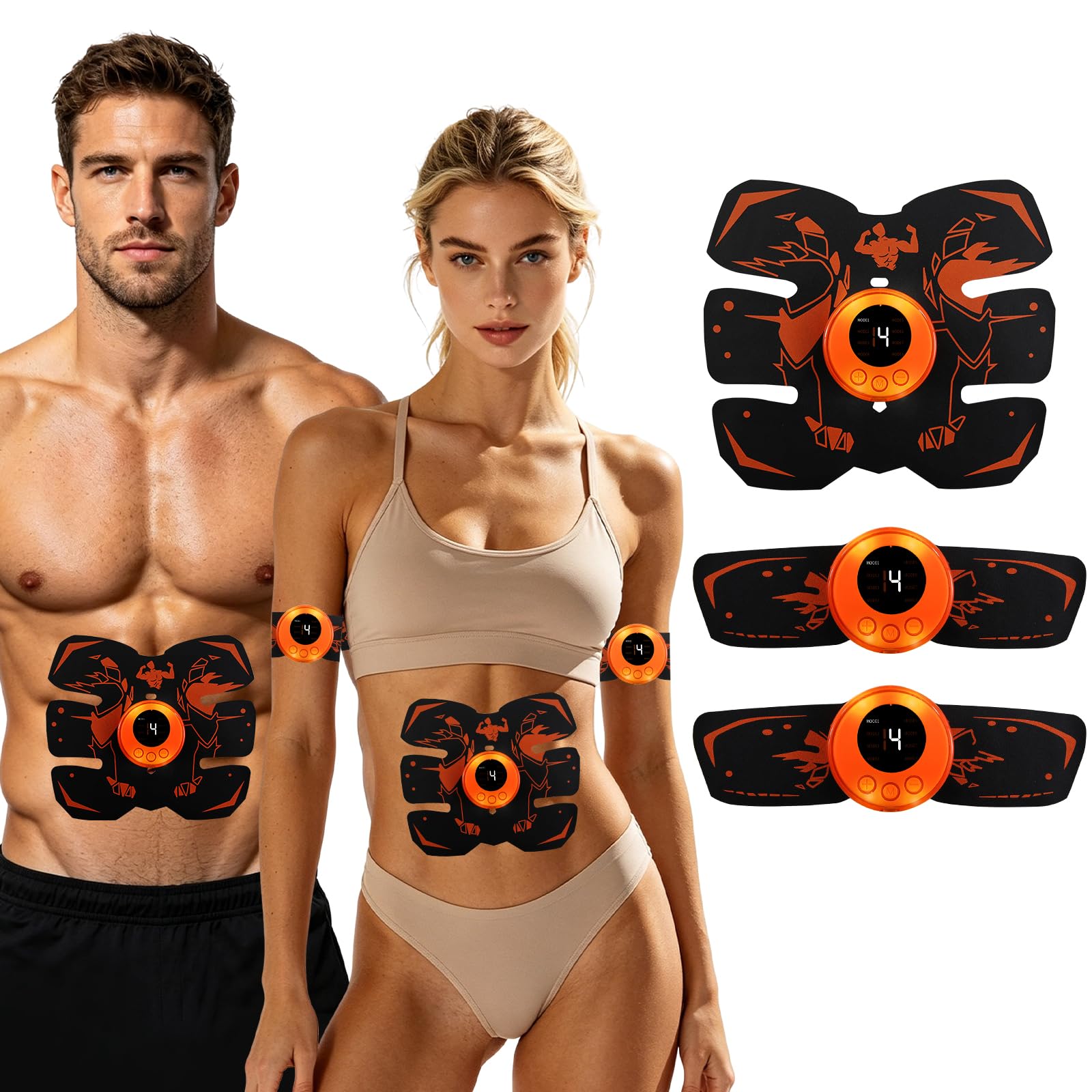 EMS Bauchmuskeltrainer, EMS Trainingsgerät, 8 Modiund 19 Stufen, Bauchmuskeltrainer elektrisch, USB Wiederaufladbarer, für die Bauch und Körpertrainig, Aktivierung des gesamten Körpers