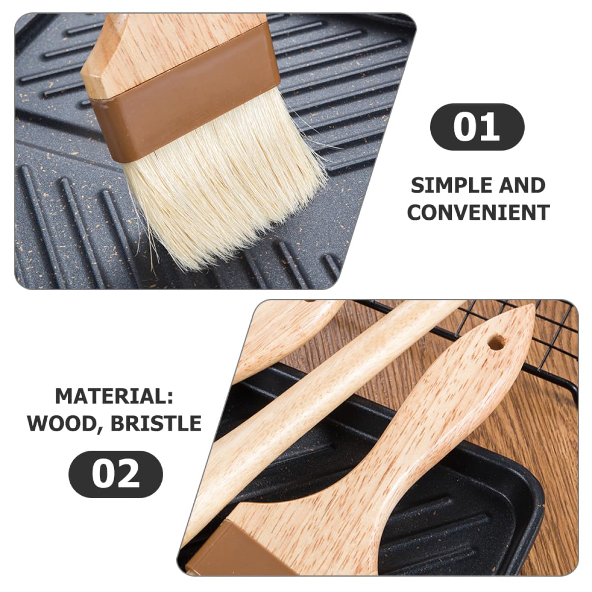 DECHOUS 3Pcs High Heat Resistant Bbq Basting Brush Natural Bristle Handle for Grilling Baking and Pastry Versatile Sauce Brush for All Cooking Needs