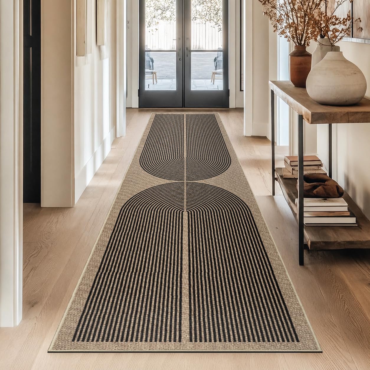 Capslpad Teppich Läufer Flur Karierter Jute Aussehen KüchenTeppich Natürlich Waschbar Teppich Braun rutschfest Wohnzimme Läufer Flur Eingang, Küche, Schlafzimmer, Balkon