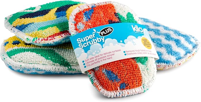 Kilo Non Scratch Washing Up Super Scrubby Sponge/Scouring Pad, Double Sided Eco Freindly Cotton Mini Cleaning Cloth Scourer Set of 4