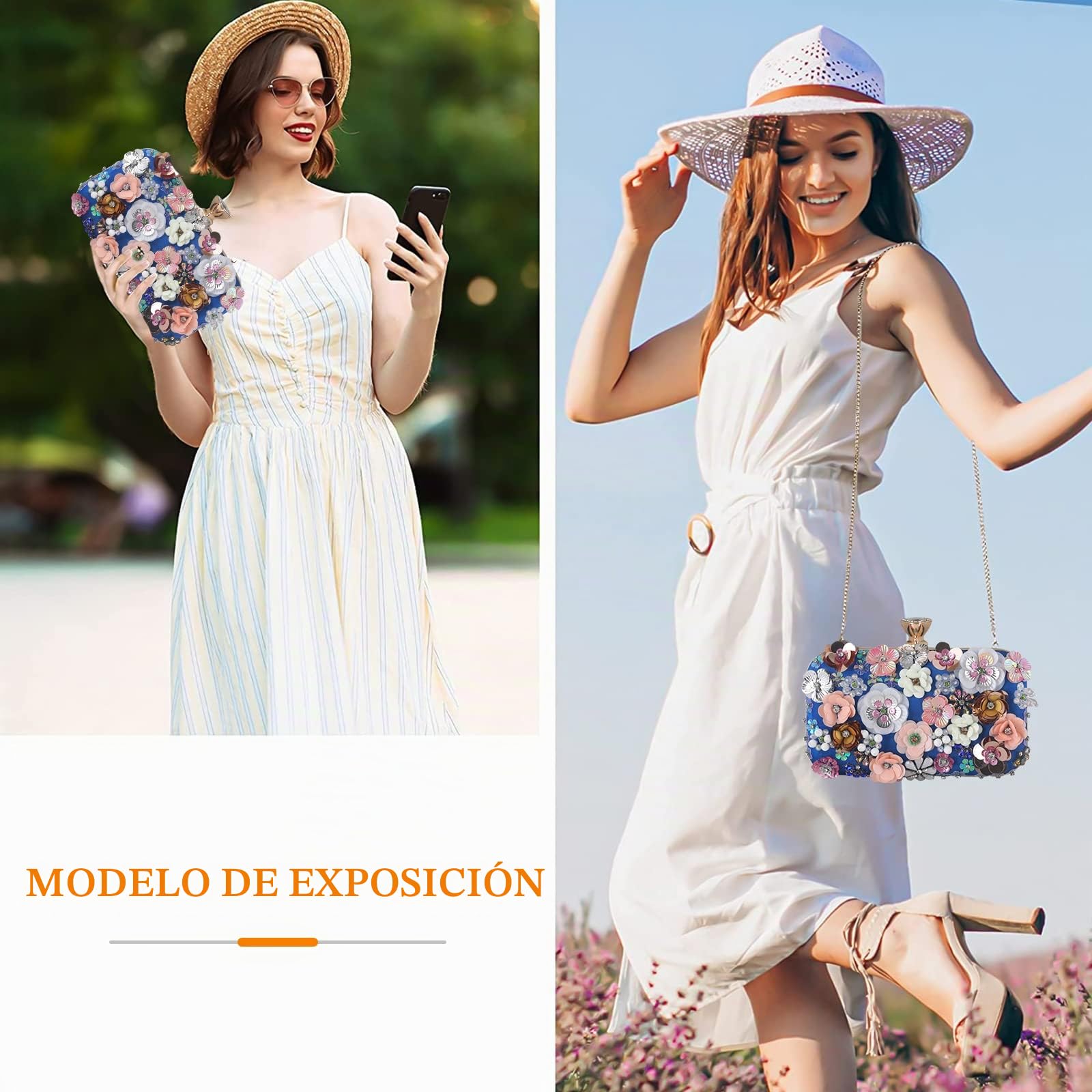 Bolsa de Noche para Mujer Flor Bolso de Boda Elegante Embrague Bolso de Hombro Bolsos Bandolera Bolsas de Mensajero para Fiesta de Graduación Banquete Boda Azul