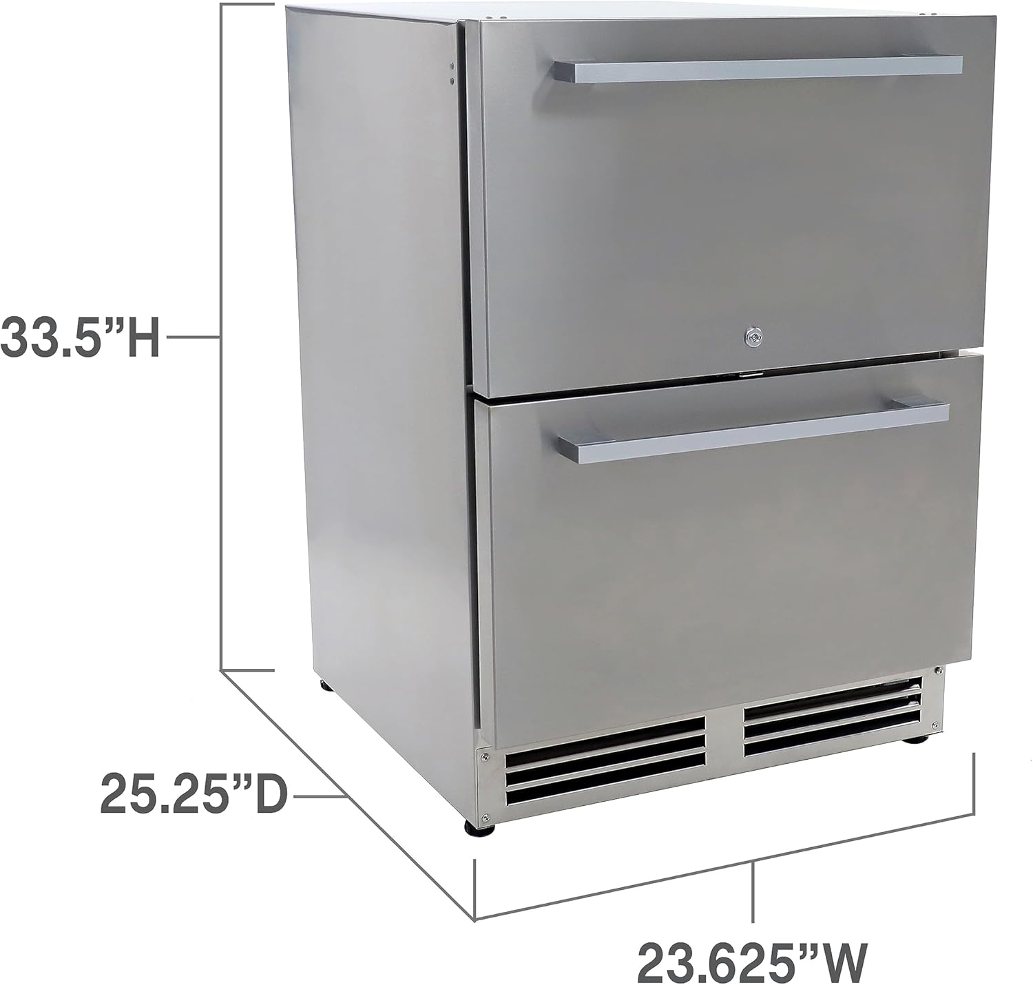 Undercounter Refrigerator with 2 Slide Out Drawers, Built-In or Freestanding Installation, Stainless Steel Construction for Indoor or Outdoor Use, 5.2 Cu. Ft., MEtallic
