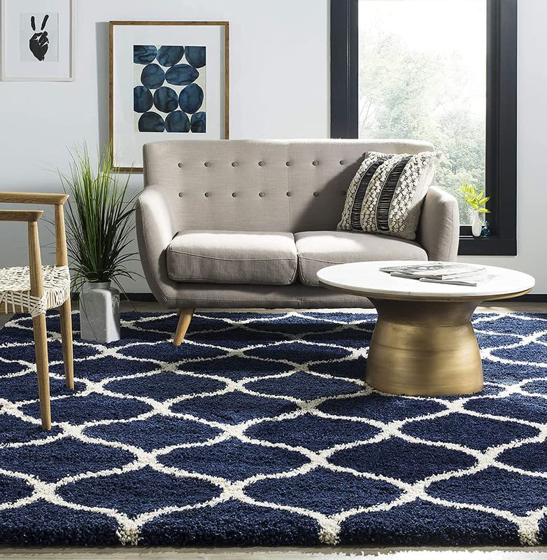 Image of Shaggy Carpet for Living Room 10X12 FEET Fluffy Plush Area Rug, Thick Fur Floor Carpet Modern Cozy Rug for Home Decor, Kids Room Bedside Hall, Durable Comfortable Shaggy Rug (Blue Ivory)