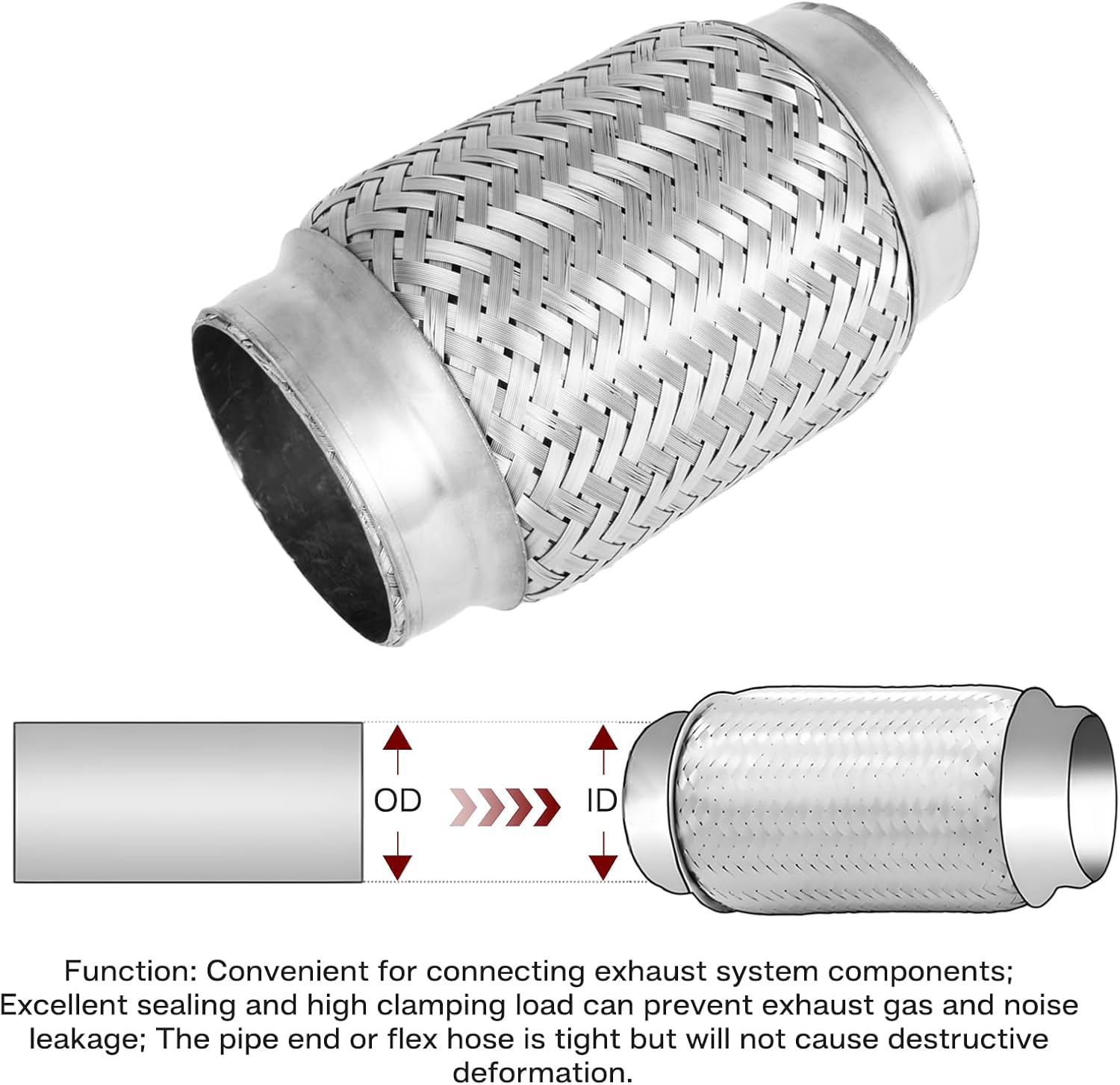 MXA 2.75"Flex Pipe Exhaust,2 3/4 Stainless Steel Exhaust Flexi Pipe,Exhaust Mid Pipe Heavy Duty Double Braid Exhaust Flex Tubing, 2 Pack (2.75" x3.75"x5.9")