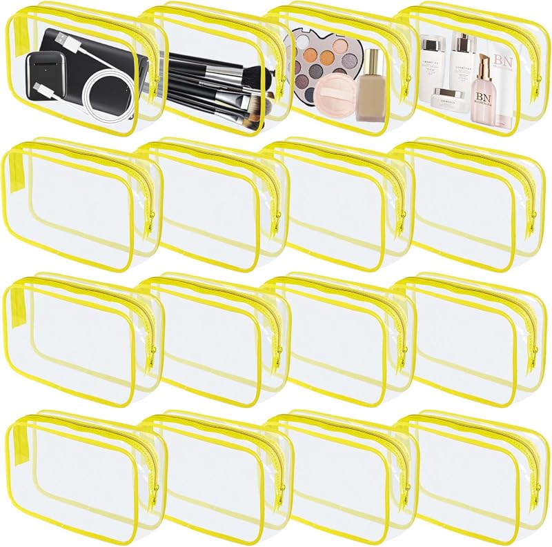 YedsIntu 16 Necessaires Transparentes de PVC com Zíper, Amarelo M