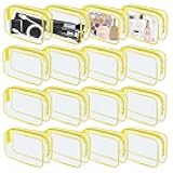 YedsIntu 16 Pieces Clear Makeup Bag PVC Zippered Clear Toiletry Carry Pouch Portable Cosmetics Bag Waterproof Makeup Bag Vinyl Plastic Organizer Case for Travel Vacation Bathroom (Yellow-M)