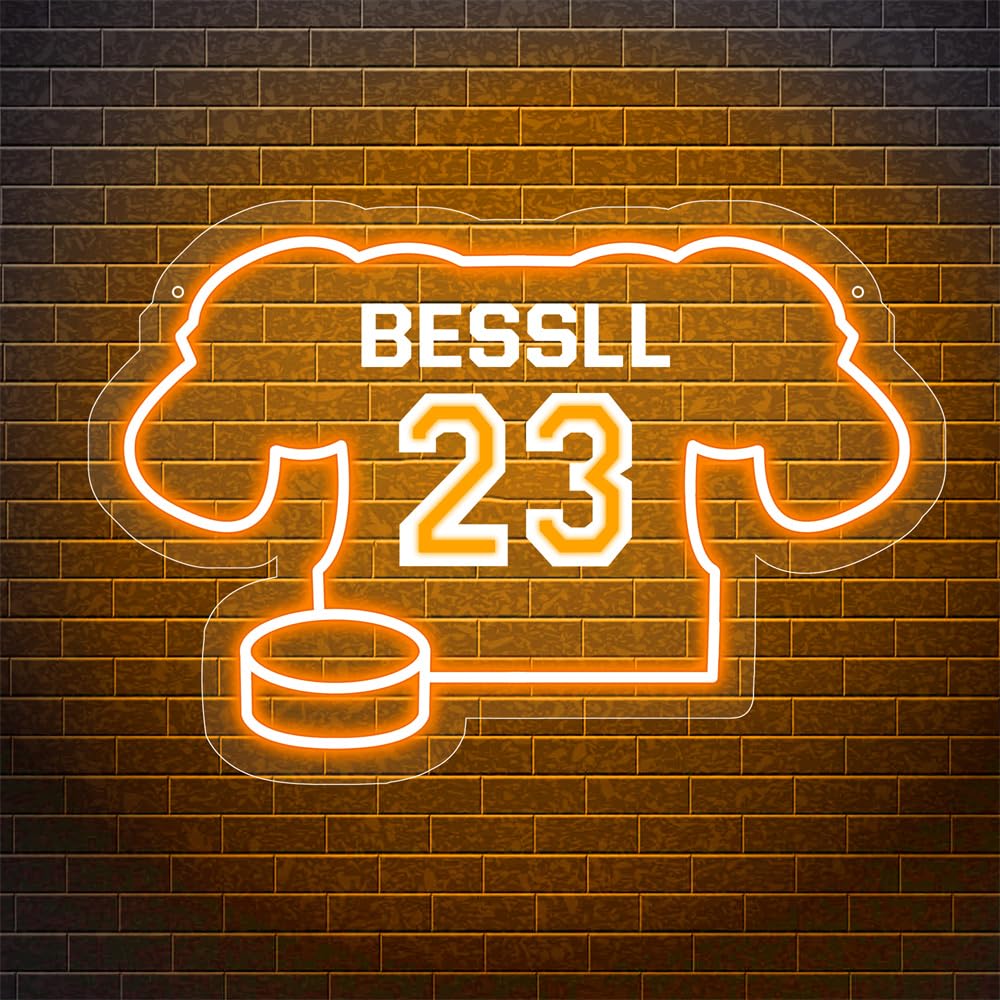 Personalized Hockey Gifts for Boys, Custom Name Hockey Jersey Neon Sign Wall Decor, Hockey Neon Light Wall Sign with Led Night Light for Bedroom, Sport Christmas Birthday Kids Boys Gift
