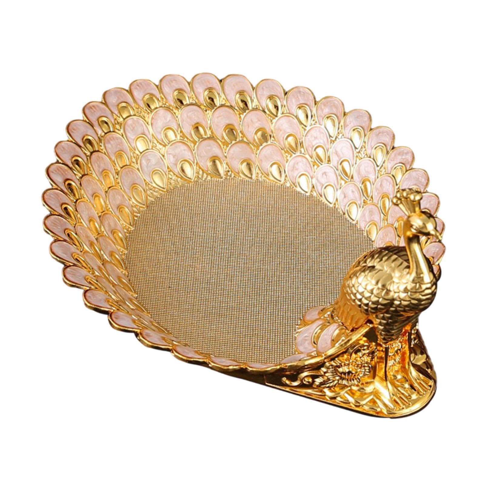 KIXZSAZ Peacock Shape Bowl Snack Organizer Stylishly Holds Candies Fruits And Perfumes In Beautiful Decor Peacock Fruit Serving Tray Organizing Cosmetics Dish, Gold, 20x16.5x10.8cm
