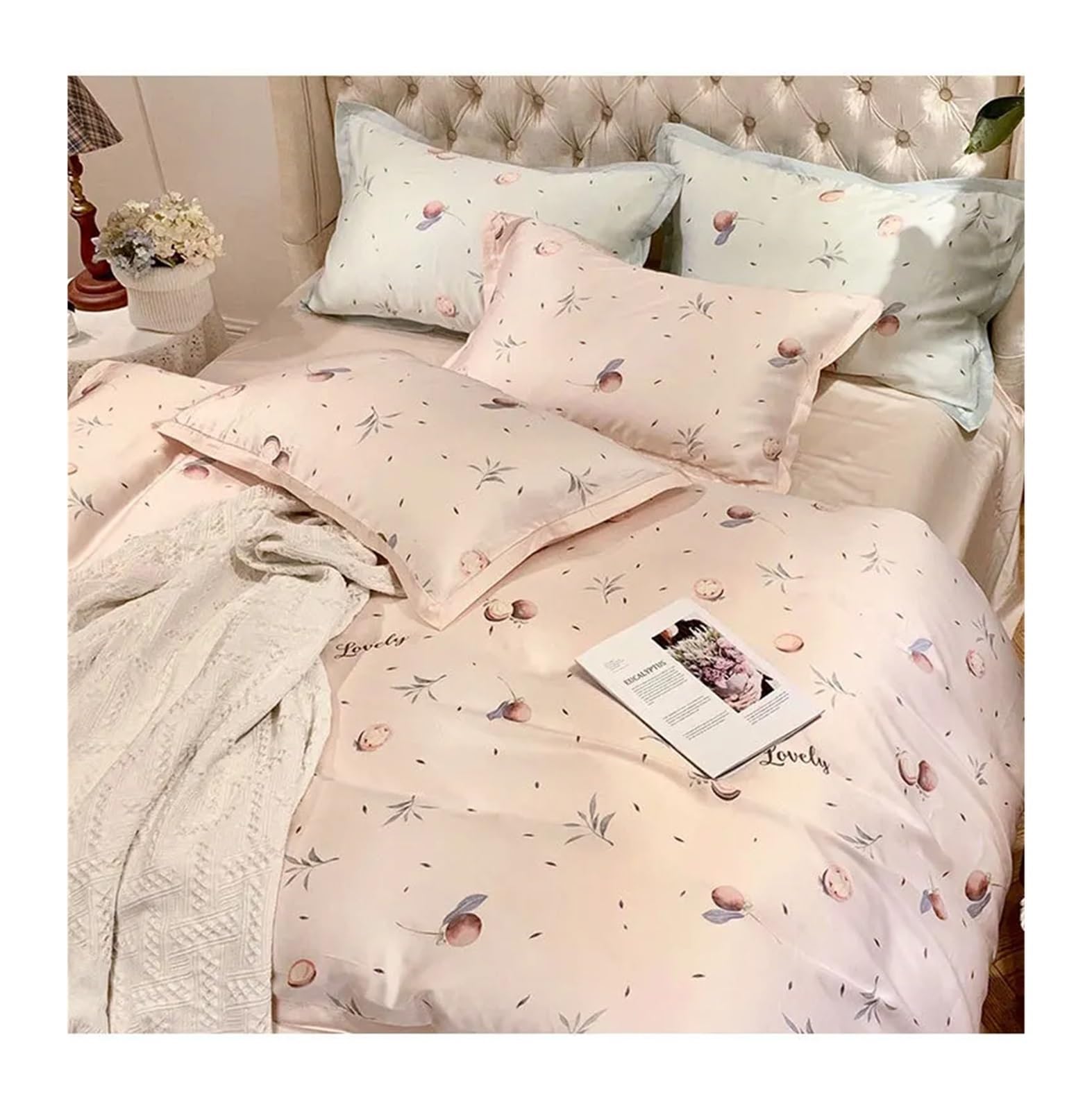 Amazon｜高級シルク花柄寝具セットクイーンキングサイズグリーンピンク