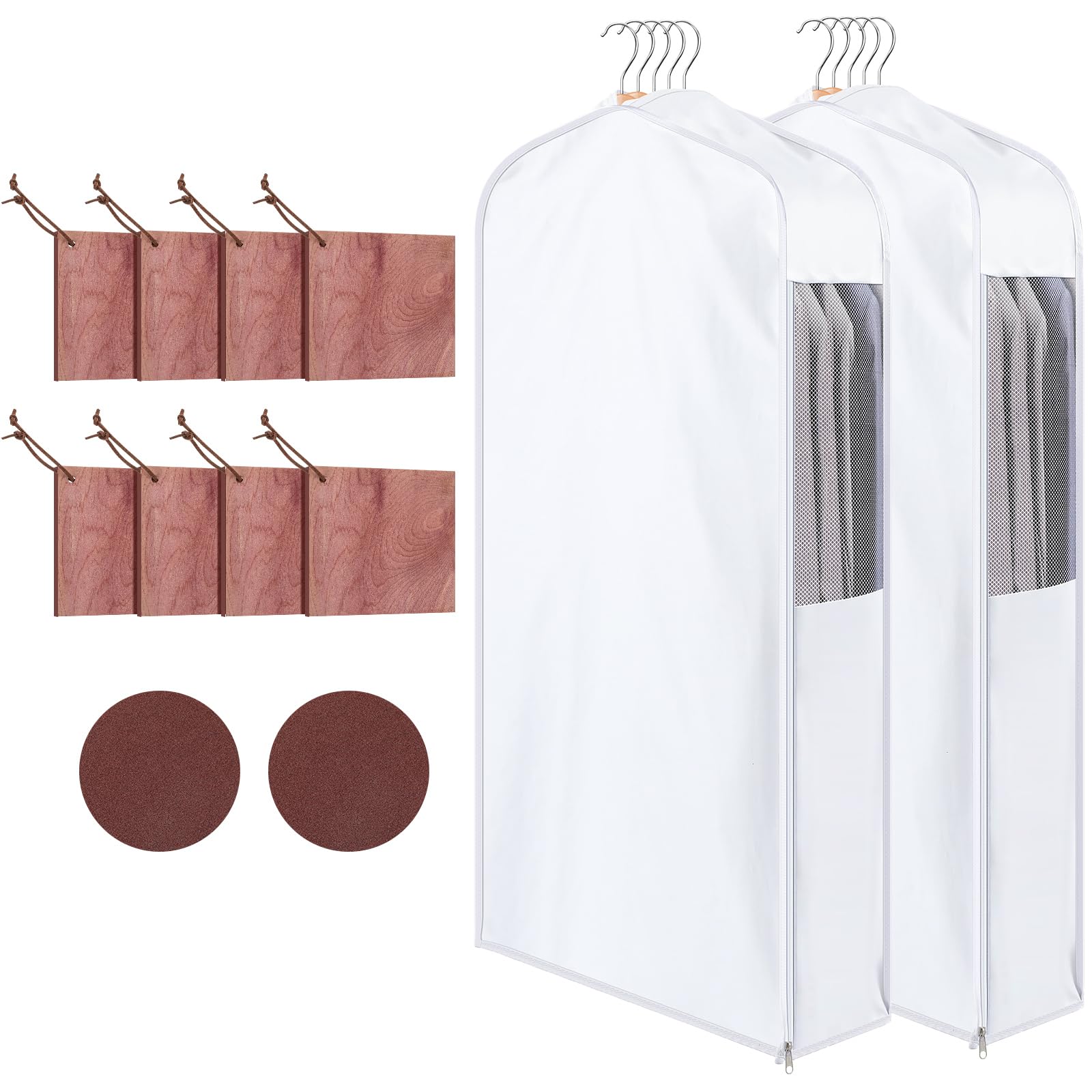 Cotton Garment Bags with 8 Cedar Blocks, 2 Sets, 40 x 24 x 10 in, White