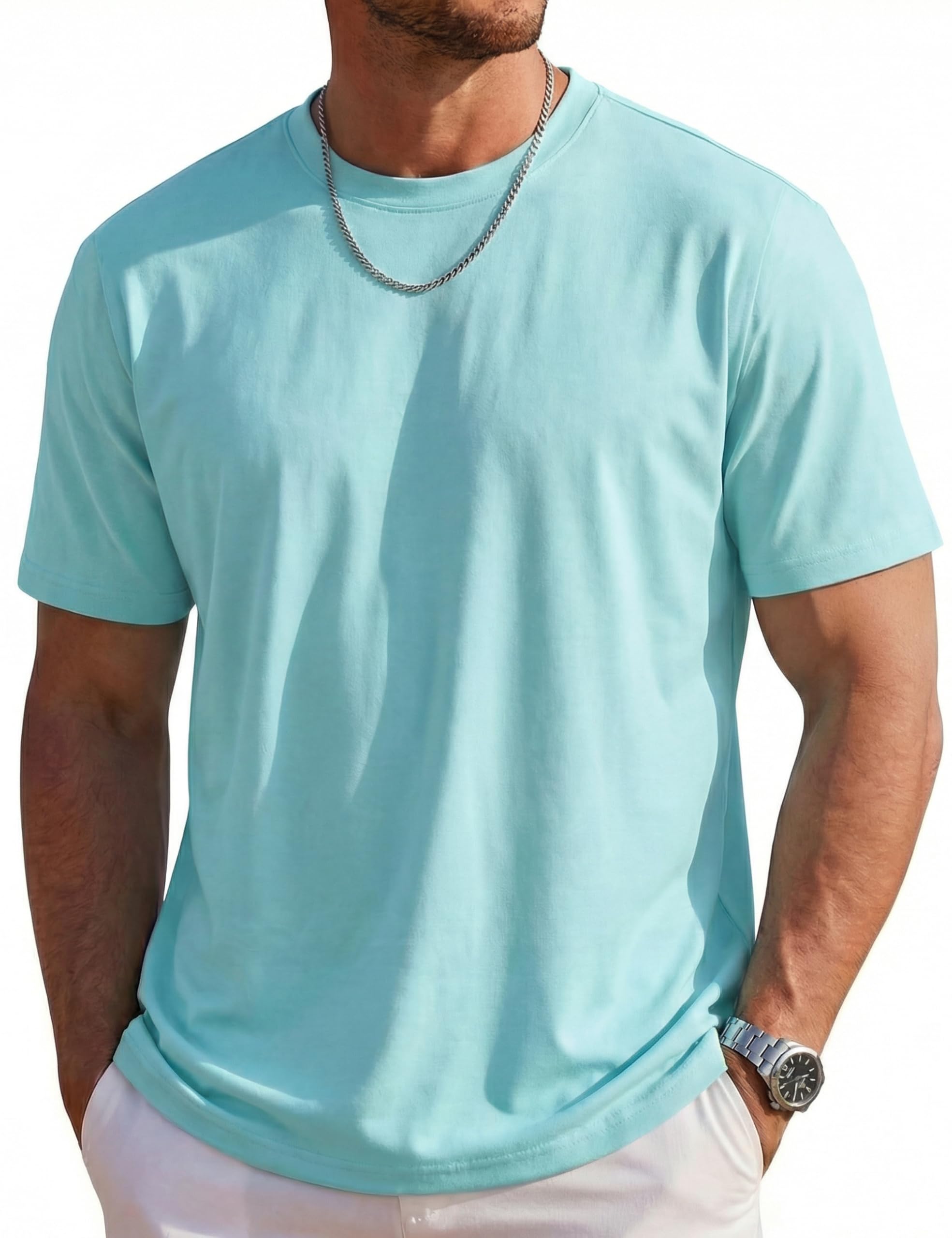 MAGCOMSEN Mens T-Shirts Short Sleeve UPF 80 Sun Protection Lightweight Moisture Wicking Casual Crew Neck Basic Tees