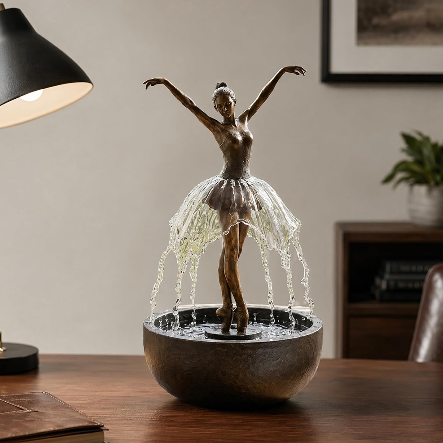 Solar-Ballett-TäNzer-Brunnen, Tisch-Wasserfall Mit Leiser Pumpe, Kunstharz-Skulptur-Wasserspiel FüR Wohnzimmer-Schreibtisch, Luftbefeuchter-Dekor,1pcs