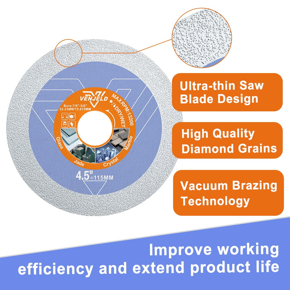 VENJELD Diamond Glass Cutting Disc - 3Pcs 125mm Diamond Saw Blade for Glass Jade Crystal Wine Bottle Ceramic Tile Marble - Image 3