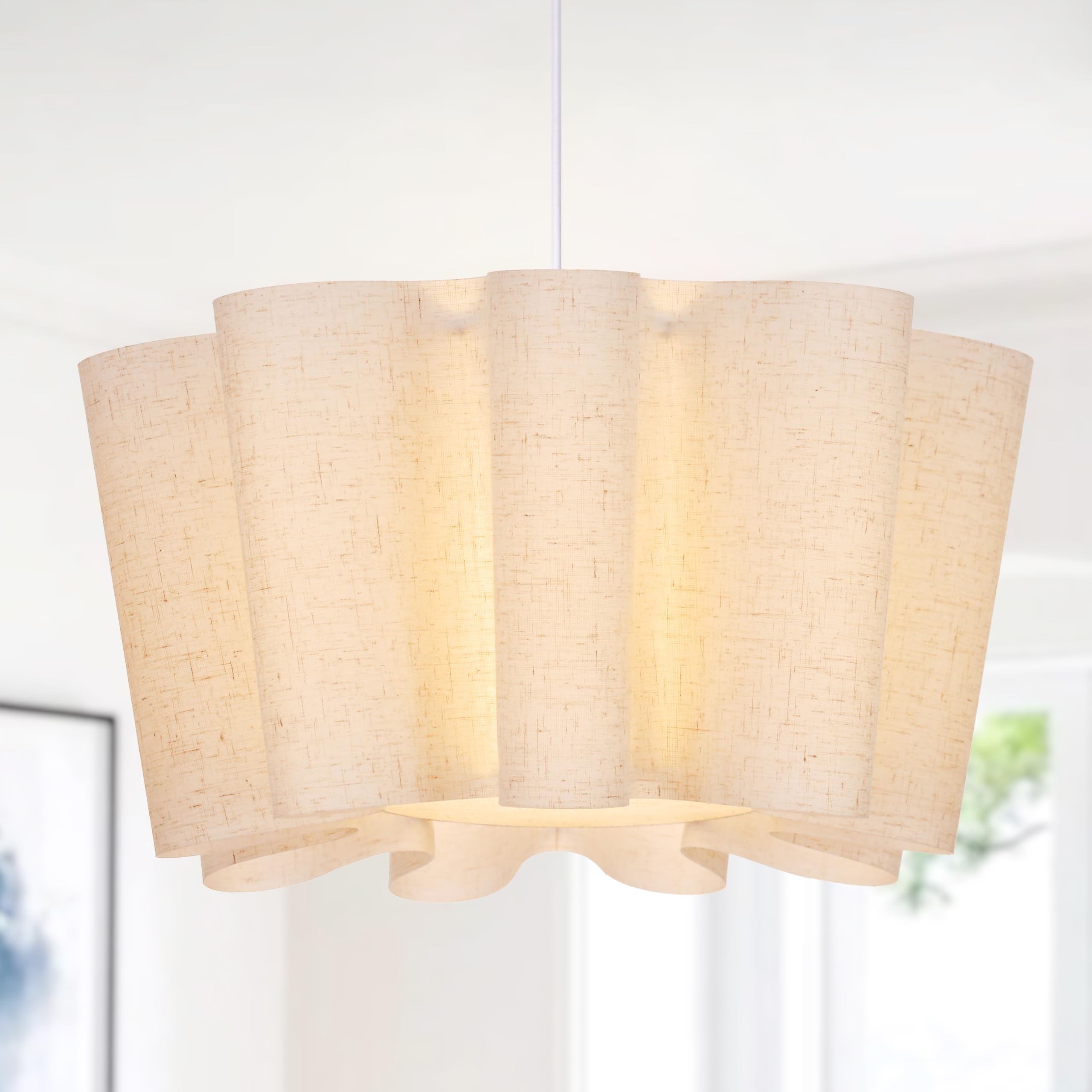 Photo 1 of 19.6" Pendant Lights Dining Room Light Fixture, 1-Light Linen Petal Lampshade Kitchen Island Light Fixture Modern Chandeliers Hanging Pendant Lighting for Bedroom Nursery Living Room Foyer Entryway