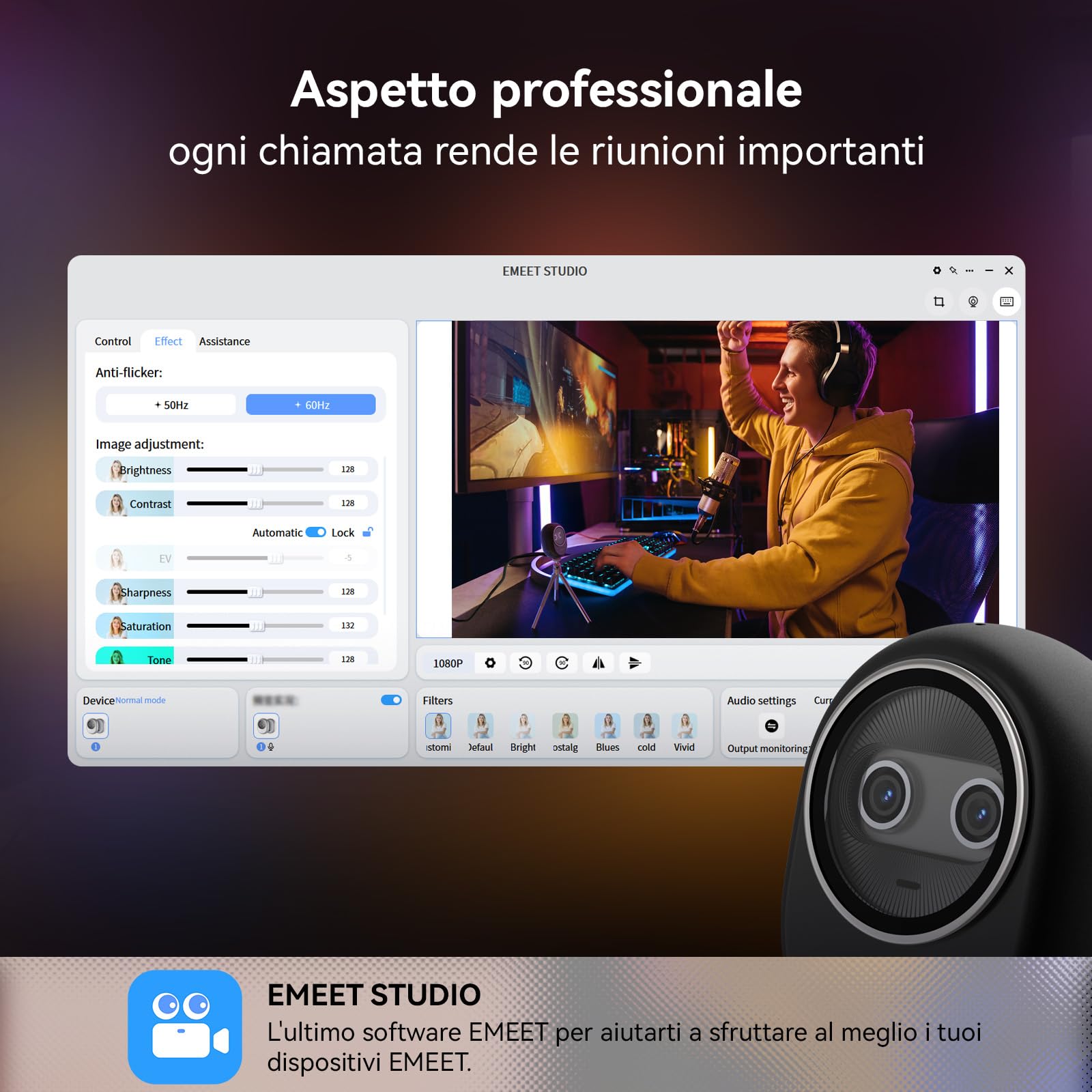 EMEET Piko+ Webcam 4K, la Prima Webcam 4K con Doppia Fotocamera AI al Mondo, 3 Microfoni e 3 Modalità Audio, Cover Magnetica per la Privacy Panda, per Gli Streamer Live