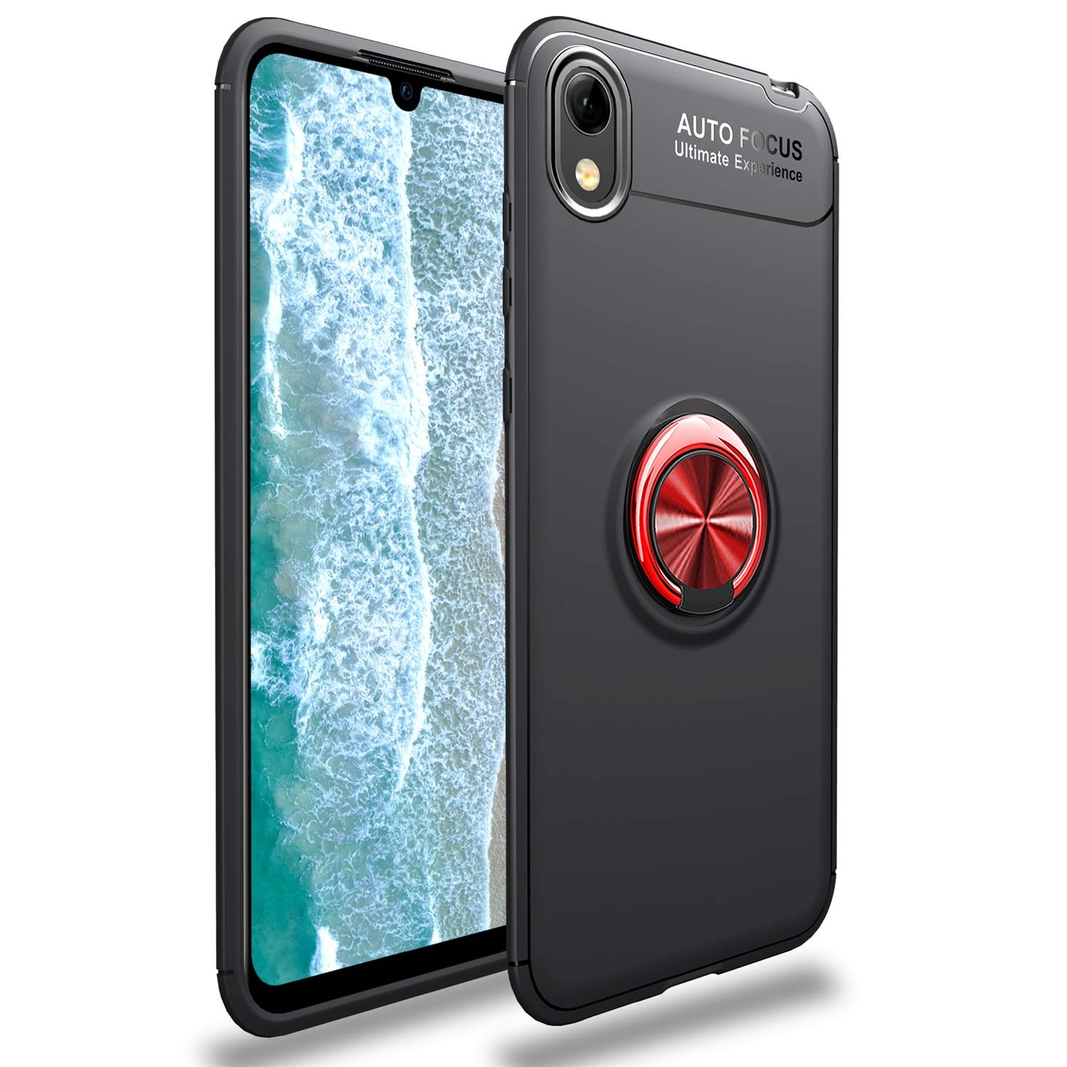 JINXIUS for Phone Case, Shockproof TPU Slim Protection Case with 360 Degree Rotating Finger Ring Holder for Huawei Y5 2019/Honor 8S (Color : Red+Black)