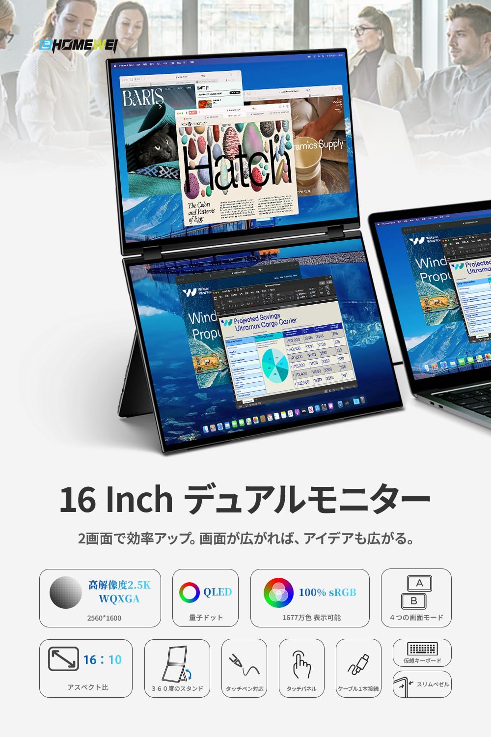 Amazon.co.jp: EHOMEWEI デュアルモニター 16インチ QLED 2.5K