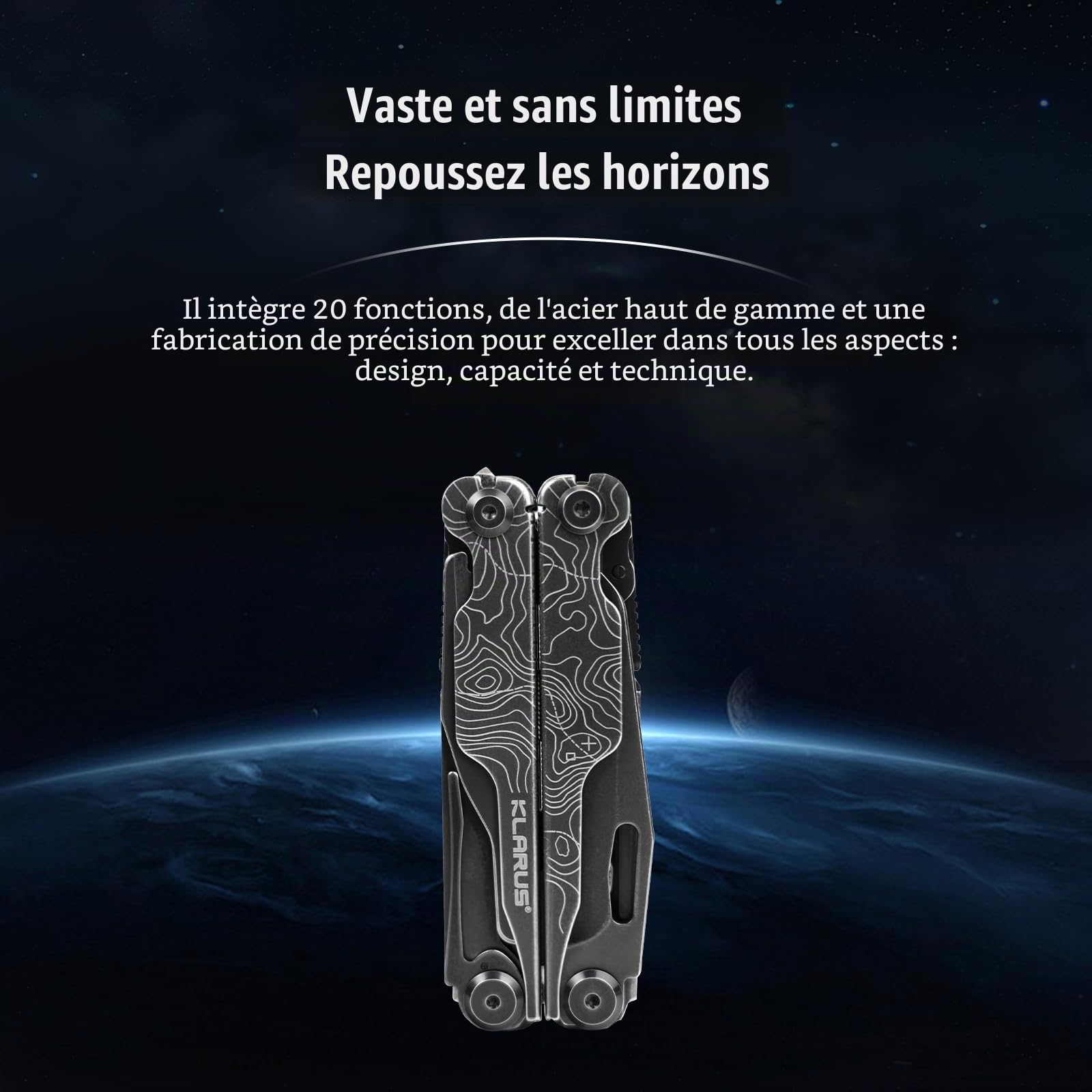 KLARUS MT07 Coffret cadeau homme : outil multifonction professionnel 20 en 1 comprenant une pince, un couteau pliant et un étui. Idéal pour le camping et les réparations en extérieur. (Black)