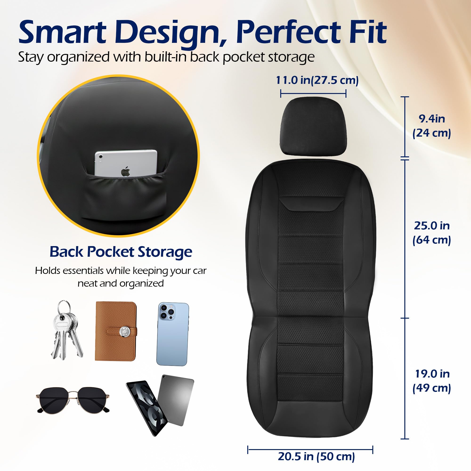 kingphenix 2 Pezzi Coprisedili Anteriori in Pelle con Schiuma Memory, Coprisedili Traspiranti 4D in Maglia, Facili da Installare, Compatibili con Airbag, Universali per Auto, Camion, Furgoni, SUV