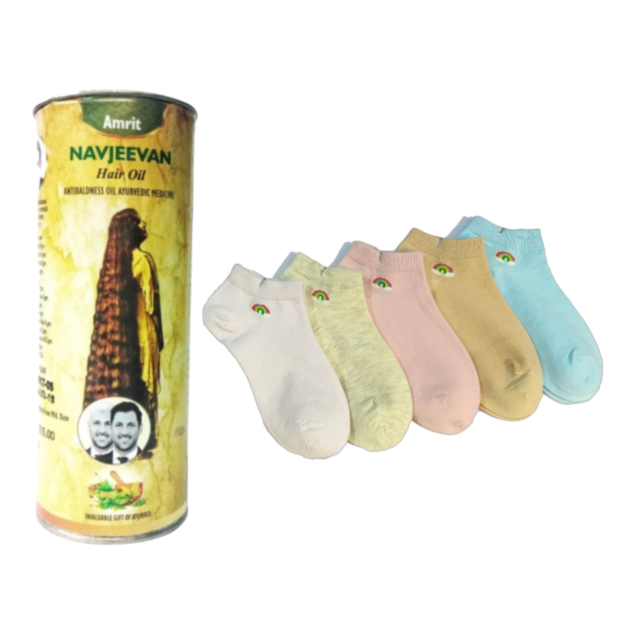 Combo Amrit Navjeevan Hair Oil 100ml + Zenga Ankle Socks For Women (5 Pair)