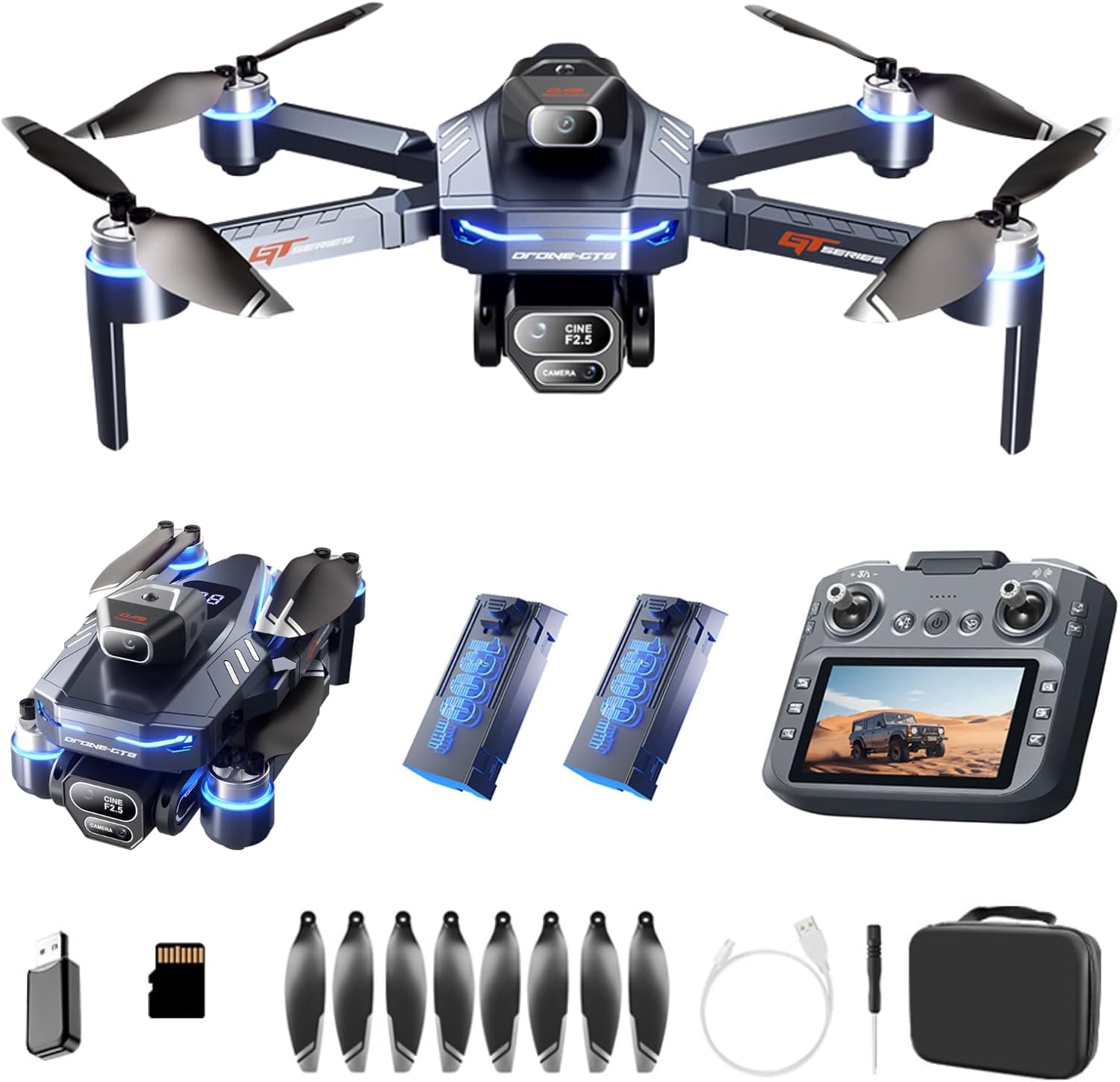 RC Drone with HD Camera 5 Inch LCD Screen Remote Controller, Professional Brushless Motor Drone Auto Return, Waypoints, Foldable Quadcopter with 2 Batteries & Portable Case for Beginners and Adults