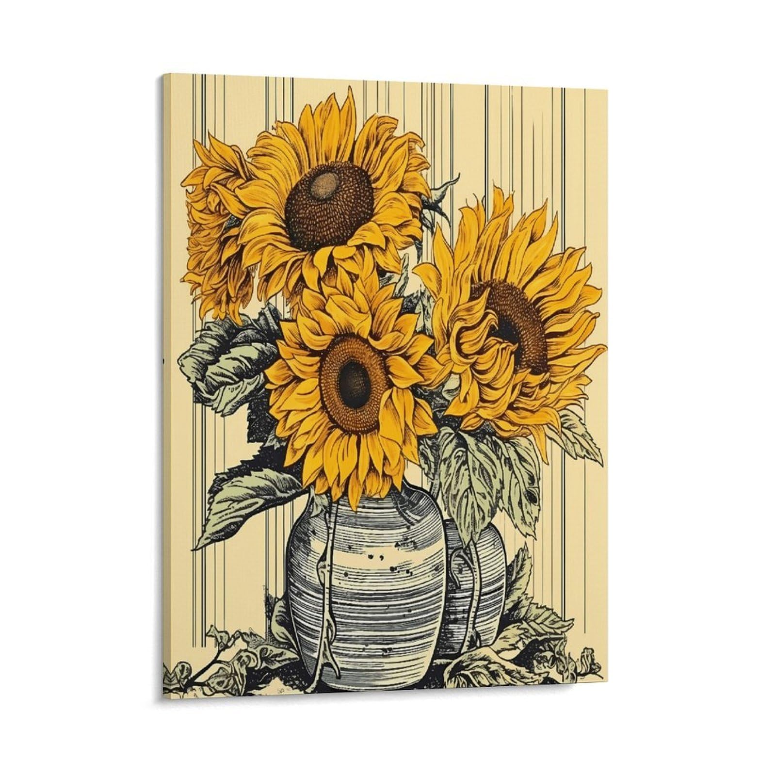 Adfgyerh Style Sunflower Pattern Wall Art Framed,Canvas Prints Ready To Hang Home Decor,Canvas Wall Art For Living Room Hallway Office Wall Decor 16X20inch(41X51cm)