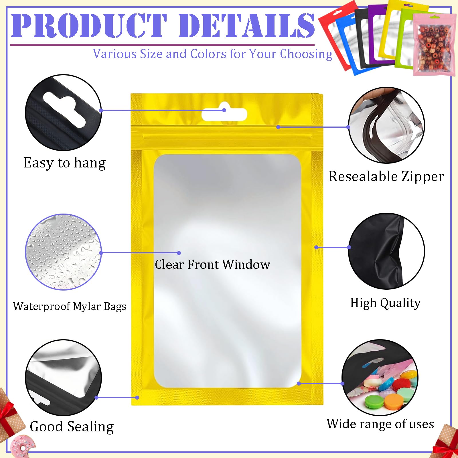 YAAVAAW Sacchetti A Chiusura Lampo In Lamina D'oro Piccoli - Foto 4