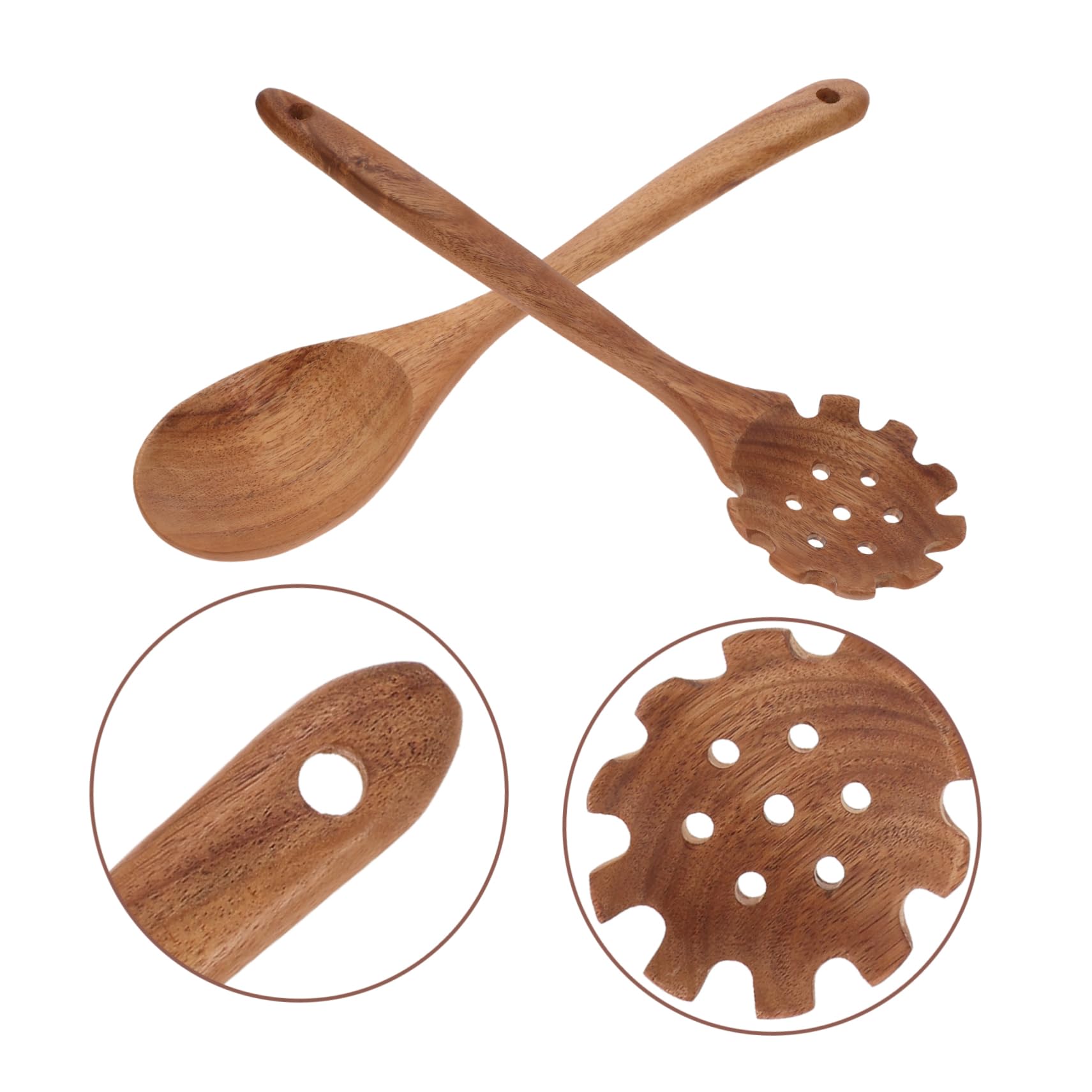 Ciieeo 8 Stk Nudellöffel mit langem Griff Schaumlöffel geschlitzter Nudellöffel Pfannenwender rostfrei küchenzubehör Kochlöffel im hängenden Design Küchenkochgeschirr Großblättrige Akazie