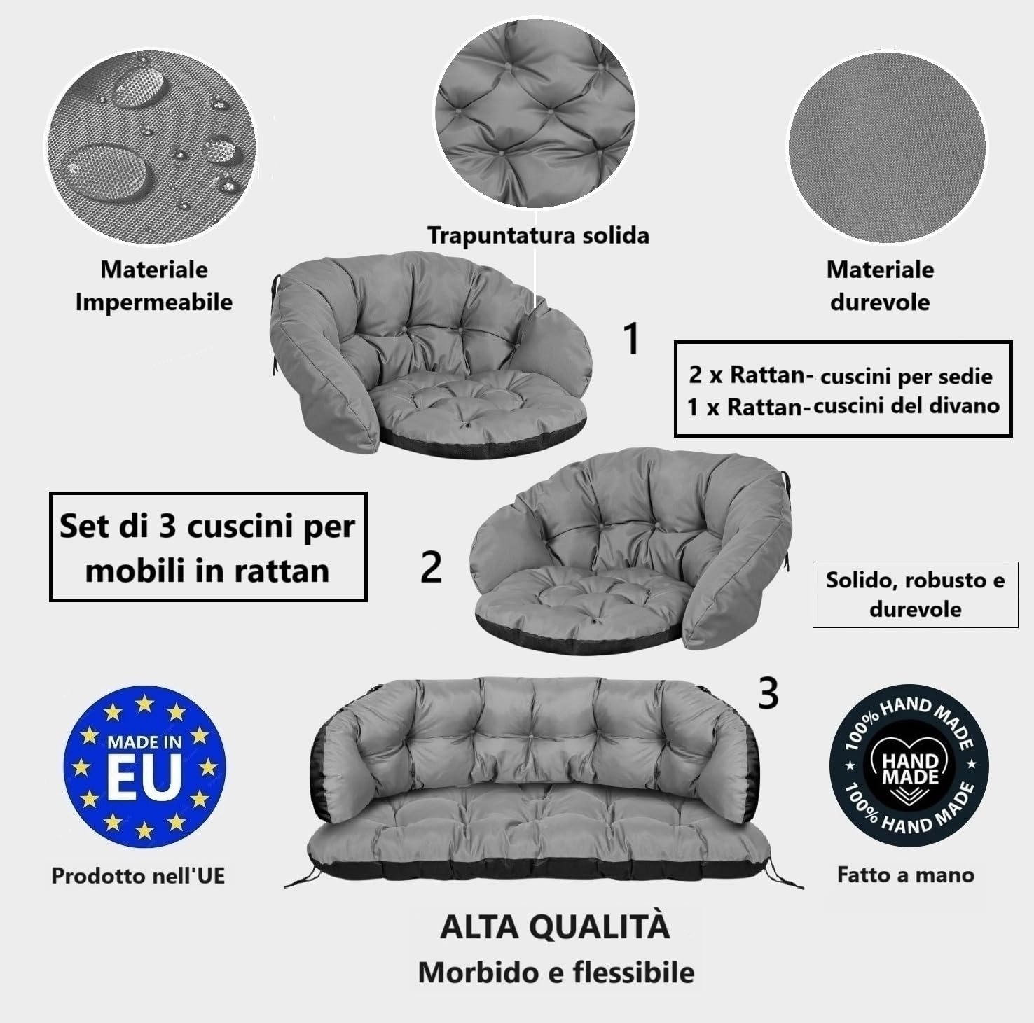 Set di cuscini da giardino Cuscini per divano da giardino Mobili in rattan Codura per uso esterno Trapuntato Comodo Impermeabile
