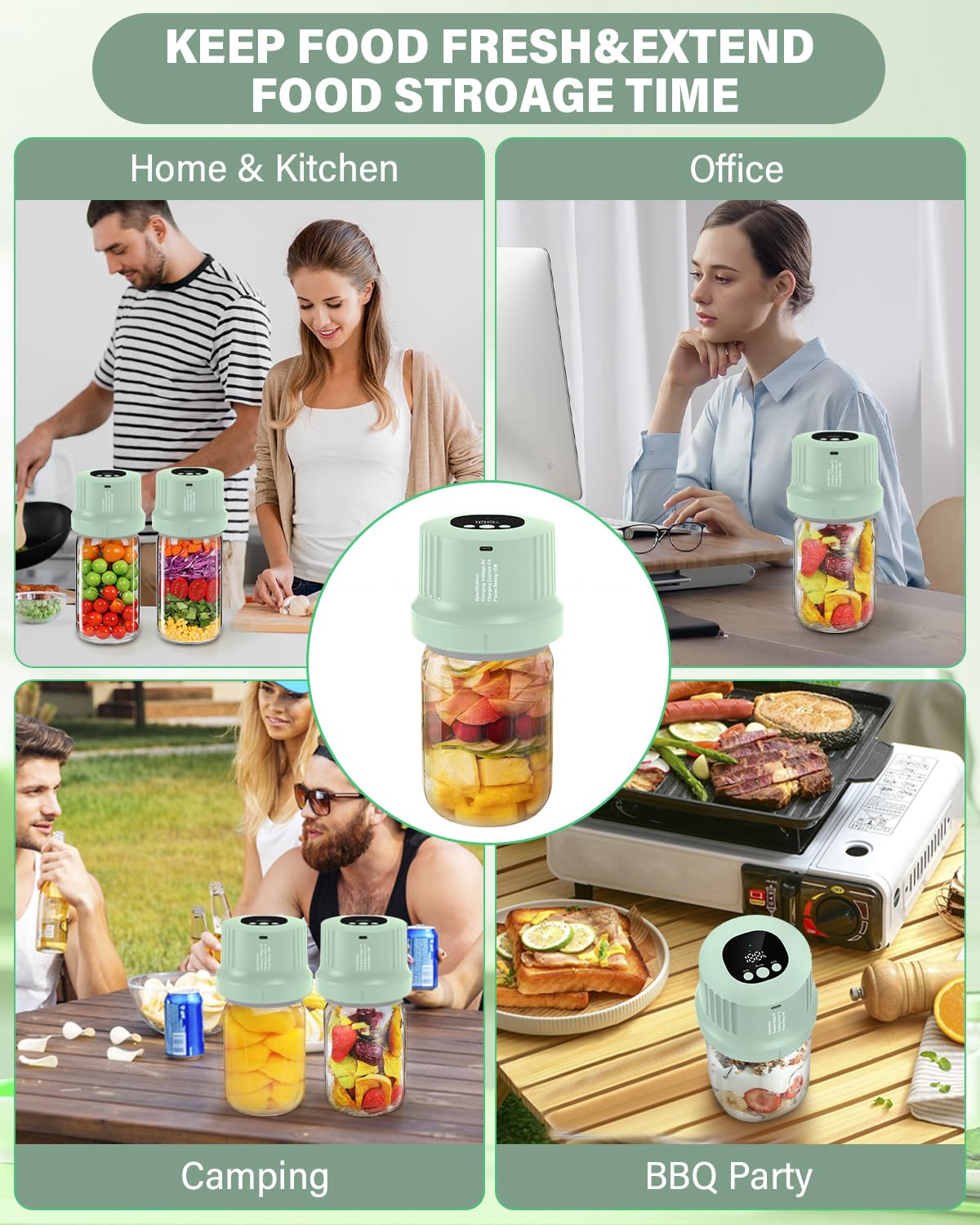 Mason Jar - Kit de sellador al vacío totalmente automático, sellador al vacío, 3 en 1, sellador al vacío inalámbrico con tapas Mason de boca ancha y regular, bolsas de vacío reutilizables, sellador al