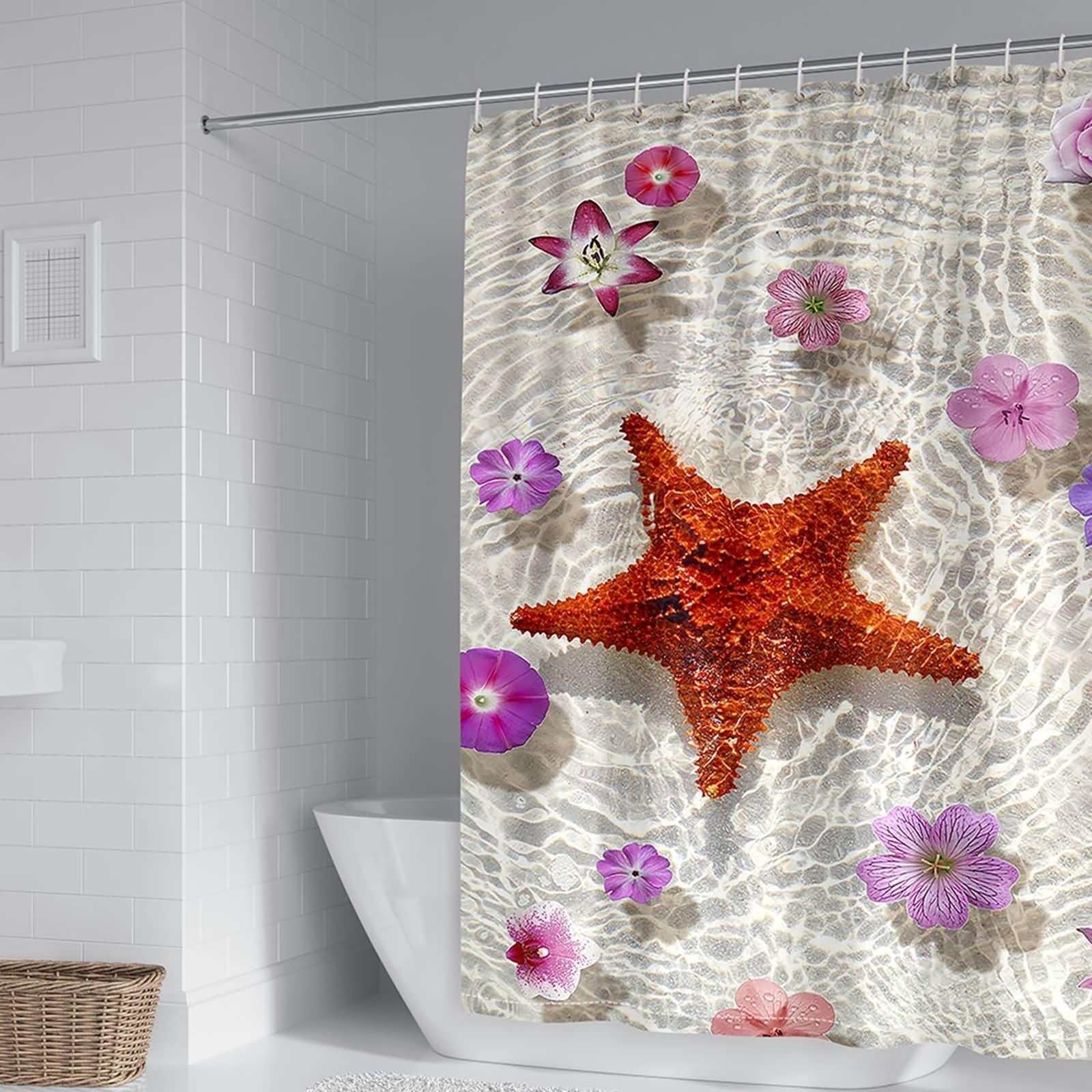 Rideau de douche 240x200 motif bord de mer pour créer une ambiance spa dans la salle de bain