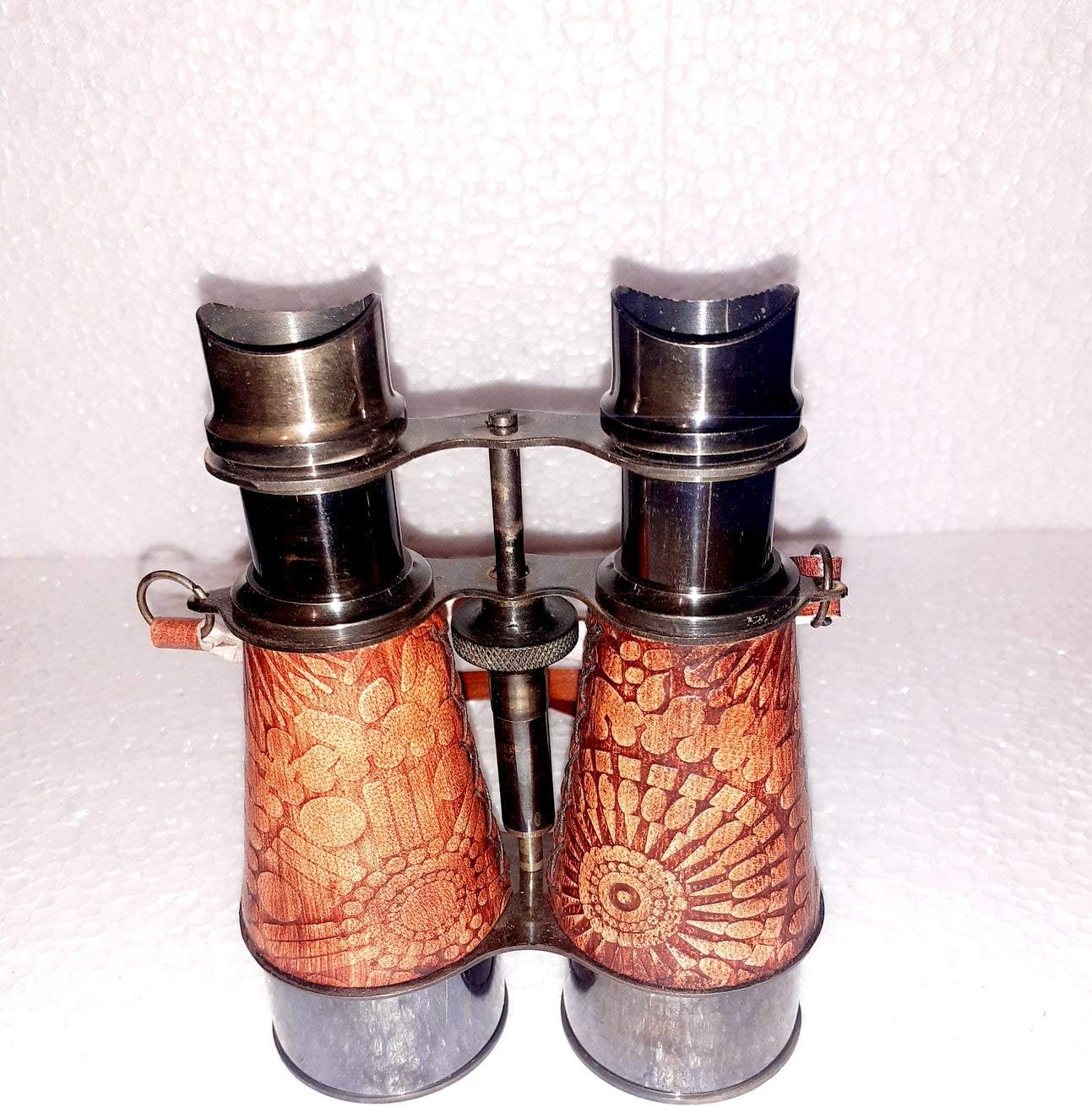 7 Inch Black Antique Brass Antique Nautical Vintage Retractable Navy Binocular with Leather