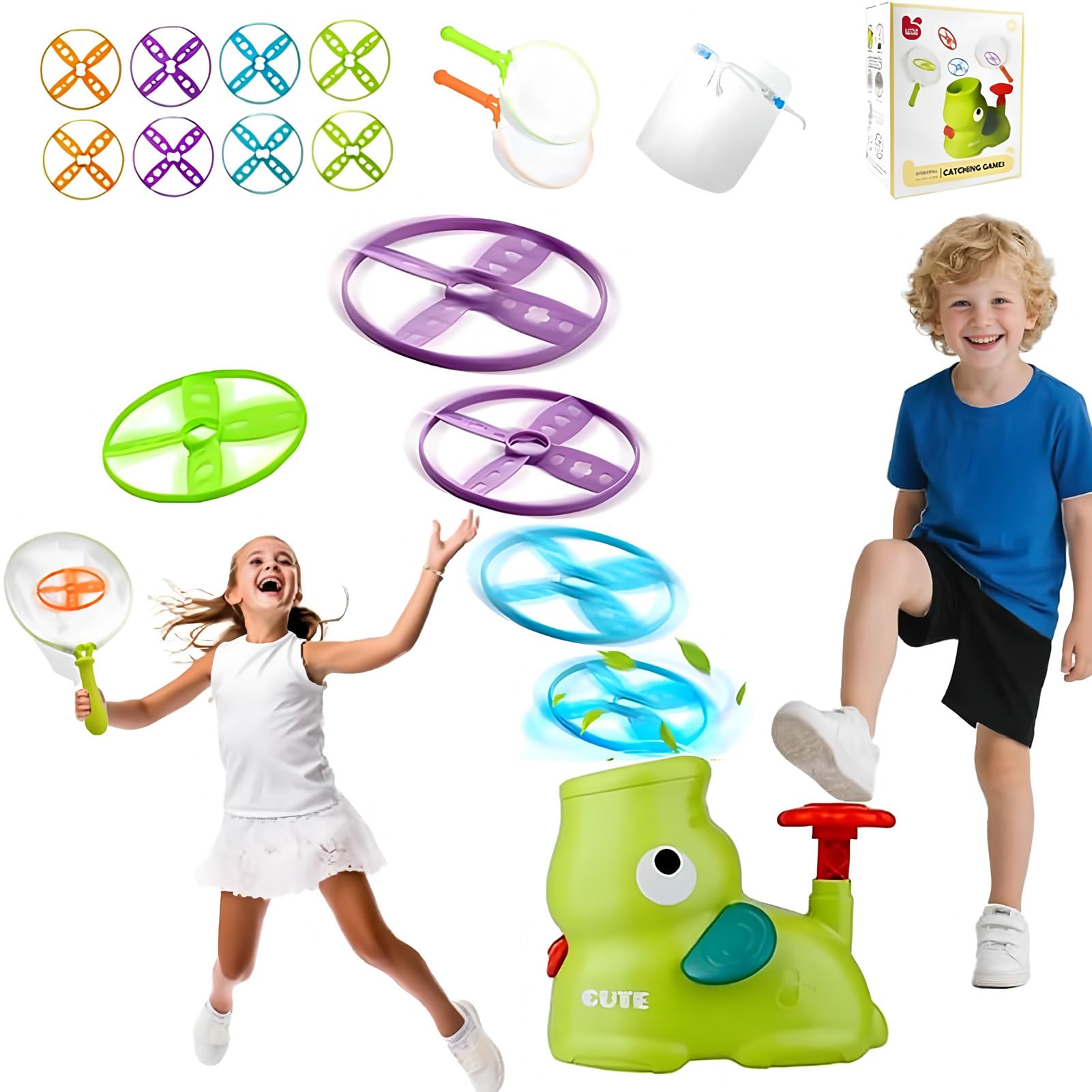 Jouet Extérieur 3-10 Ans Garçon Fille, Jouets Hélice Extérieur, Frisbee Jeux pour Enfants, Flying Disc Launcher, Jeux Extérieur Enfant Jardin, Jouet Enfant 3-10 Ans