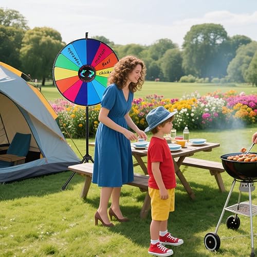 Miniatura 7 de iElyiEsy Rueda de premios de 24 pulgadas con trípode plegable, altura ajustable, rueda giratoria de 14 ranuras para premios con marcadores de