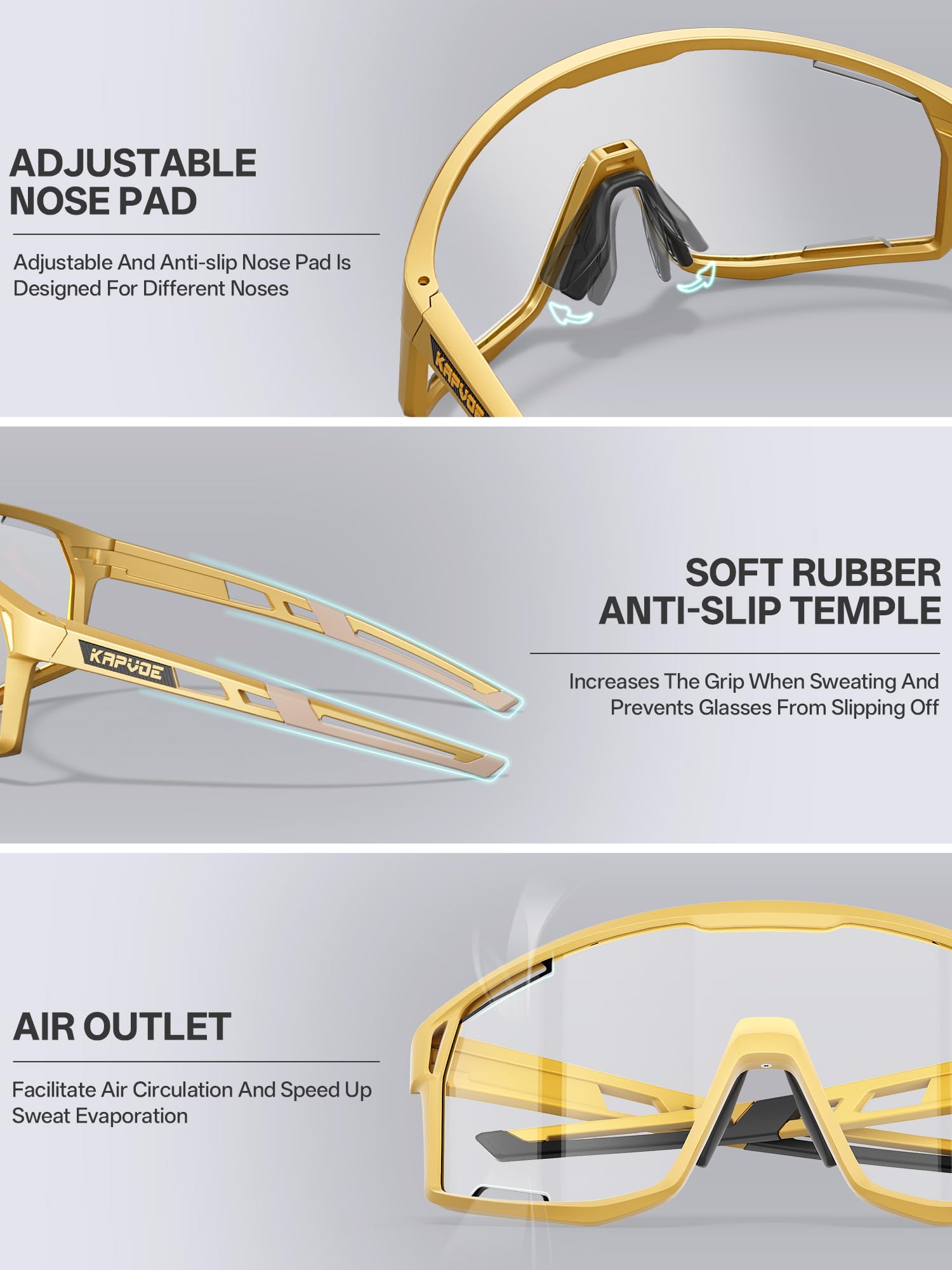 KAPVOE Fotochromowe okulary rowerowe dla mężczyzn do roweru górskiego okulary przeciwsłoneczne damskie przezroczyste MTB sportowe gogle rowerowe triathlon bieganie