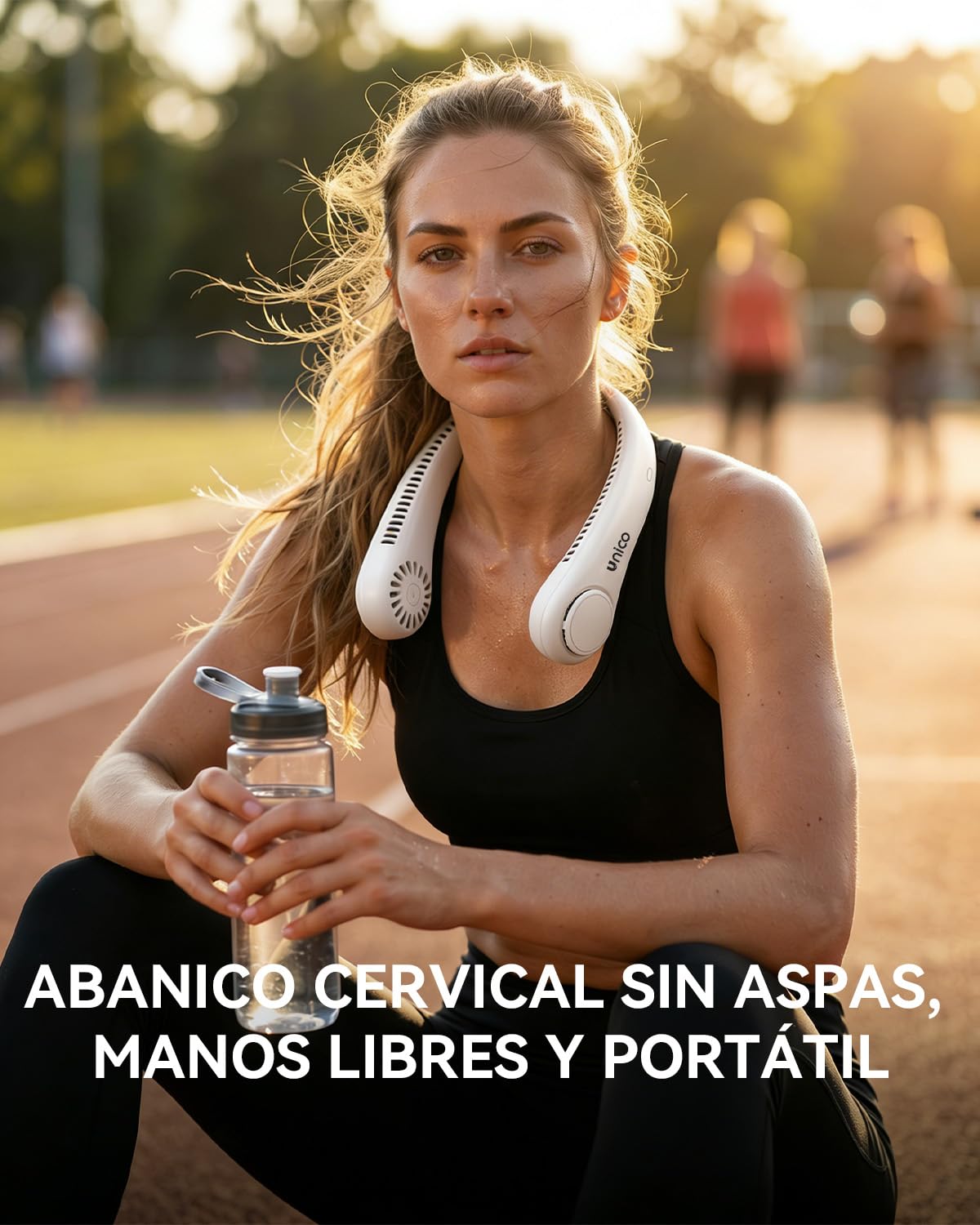 Unico Ventilador de Cuello, Mini Ventilador Portatil Sin Aspas, USB Recargable Bateria 1800 mAh con Ajustable 3 Velocidades