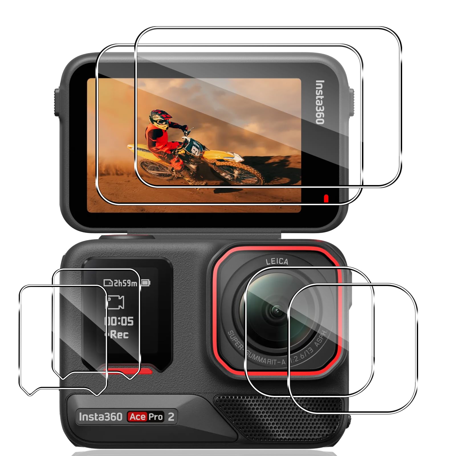 Pellicola Protettiva Insta360 Ace Pro 2, Schermo Vetro Temperato, Protezione Lente Fotocamera 2+2+2 Pezzi, HD Chiaro Anti Graffio