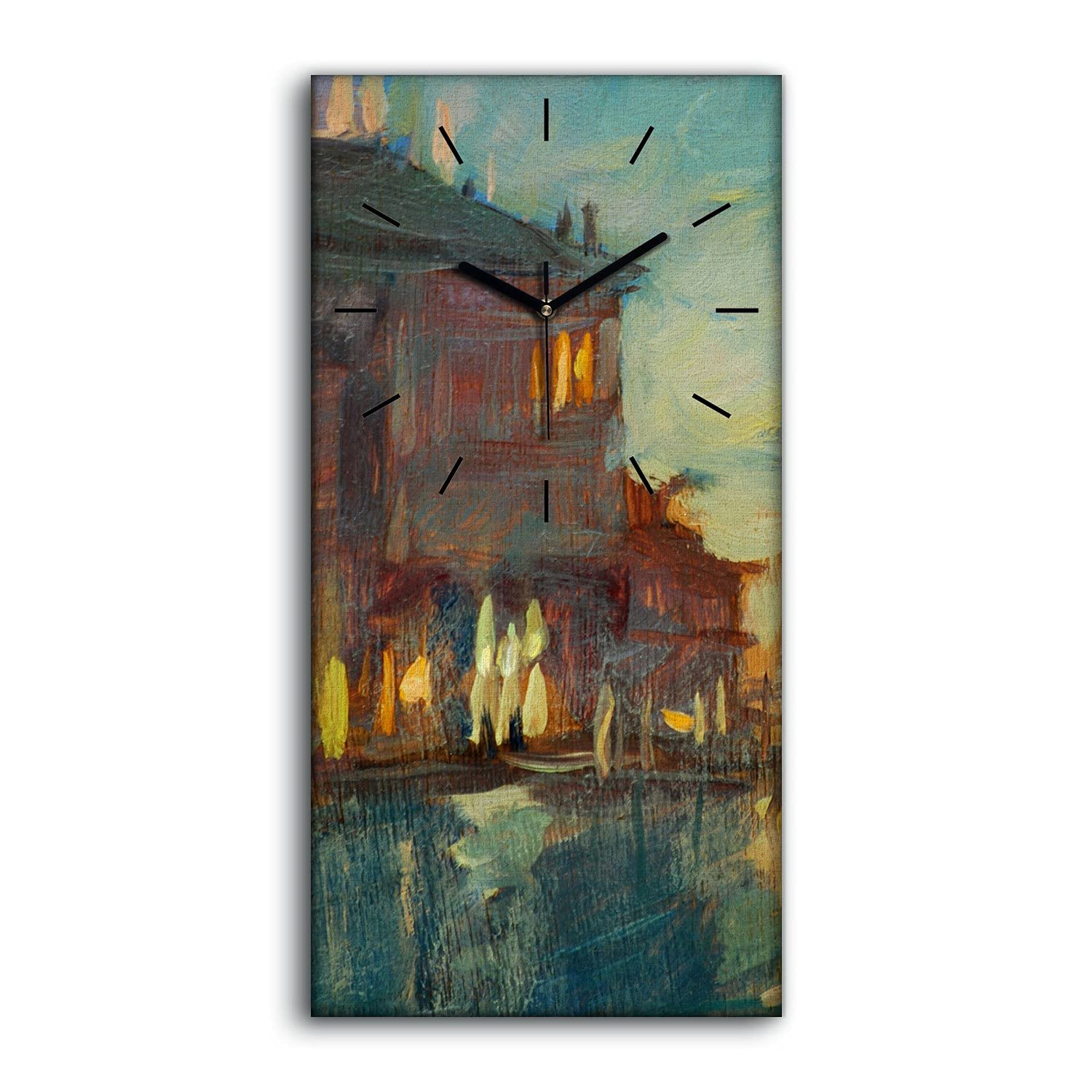 Horloge sur toile 30x60cm paysage nuit de Venise avec de élégantes mains noires