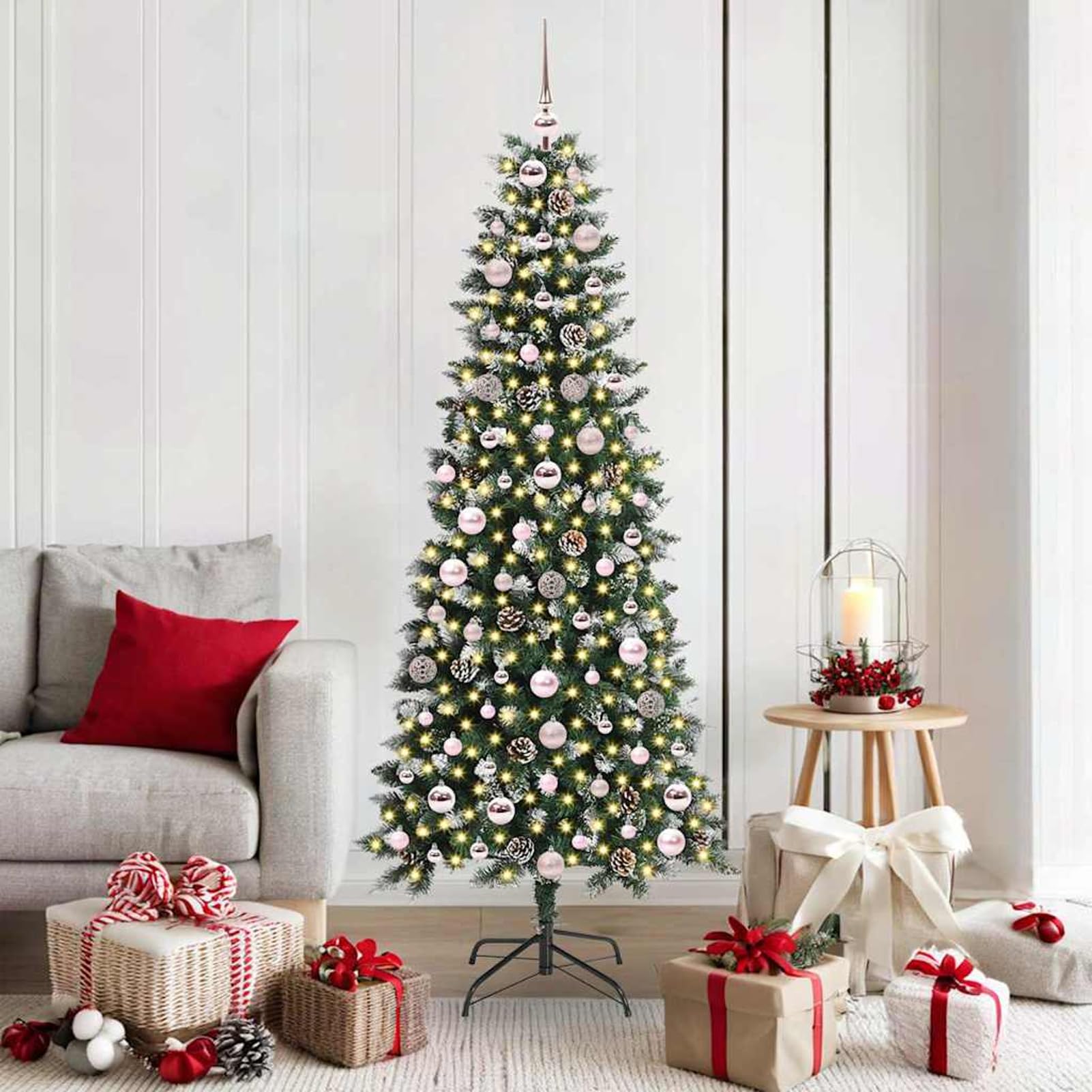 Árbol de Navidad 180cm verde con luces LED y conectividad USB para decoración navideña moderna