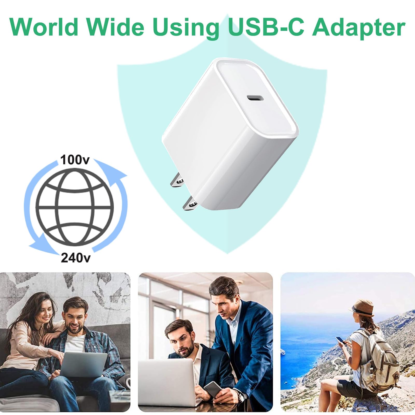 Cargador de carga rápida para iPhone 16 15, paquete de 3 cargadores USB C de carga rápida de 20 W con cable tipo C a C de 10 pies de largo, ladrillo de bloque tipo C para iPhone 16e/16/16 Pro/16 Plus