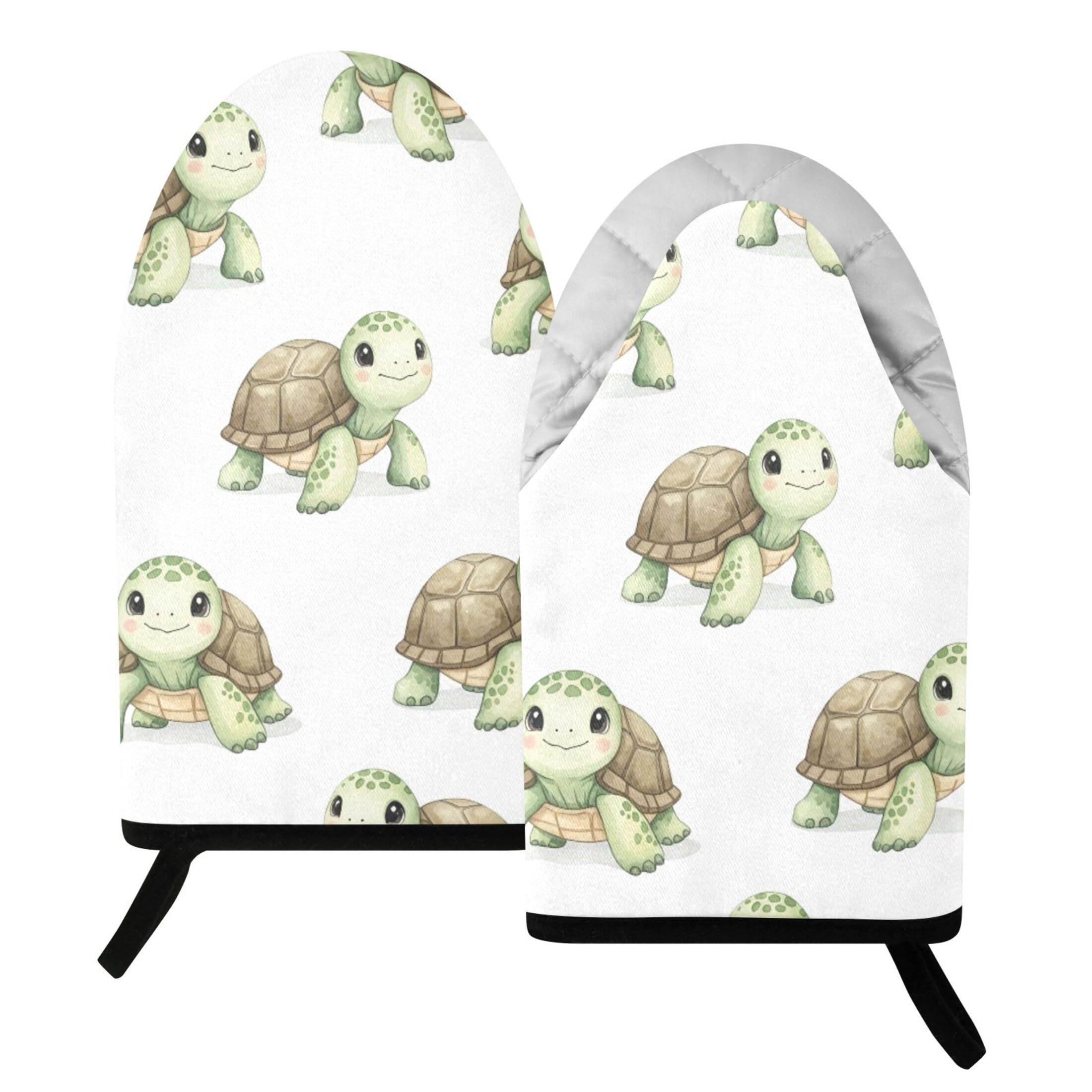 Fuauuyl Oven Mitts Heat Resistant Kitchen Gloves, Watercolor Turtles Classic Oven Gloves with Hanging Loop for Baking BBQ Cooking Grilling, 1 Pair, 9.5 in